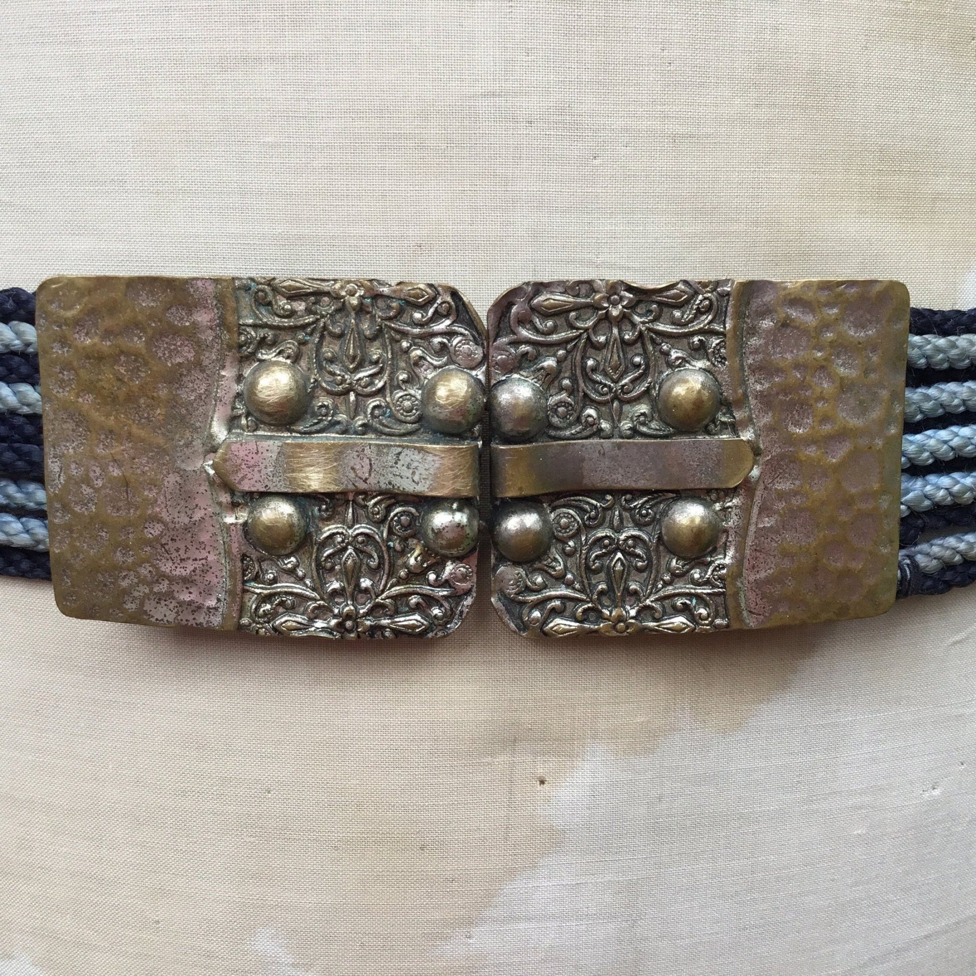 Antique Cord Belt with Arts & Crafts Metal Buckle, 27.5” Long - Splendid Vintage World