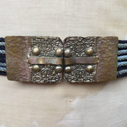 Antique Cord Belt with Arts & Crafts Metal Buckle, 27.5” Long - Splendid Vintage World