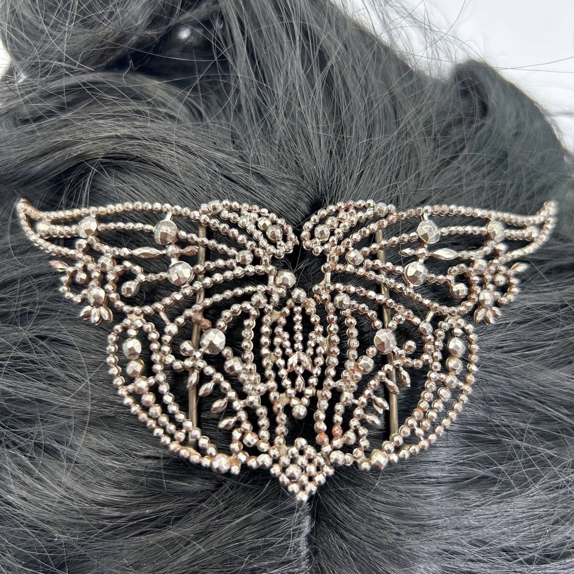 Antique Cut Steel Butterfly 19th Century Sash Buckle - Splendid Vintage World