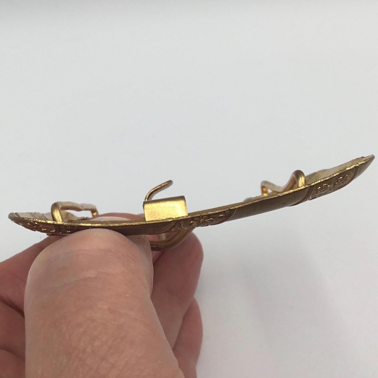 Slight curve of buckle - Antique Edwardian gilt metal buckle With floral detail - Splendid Vintage World