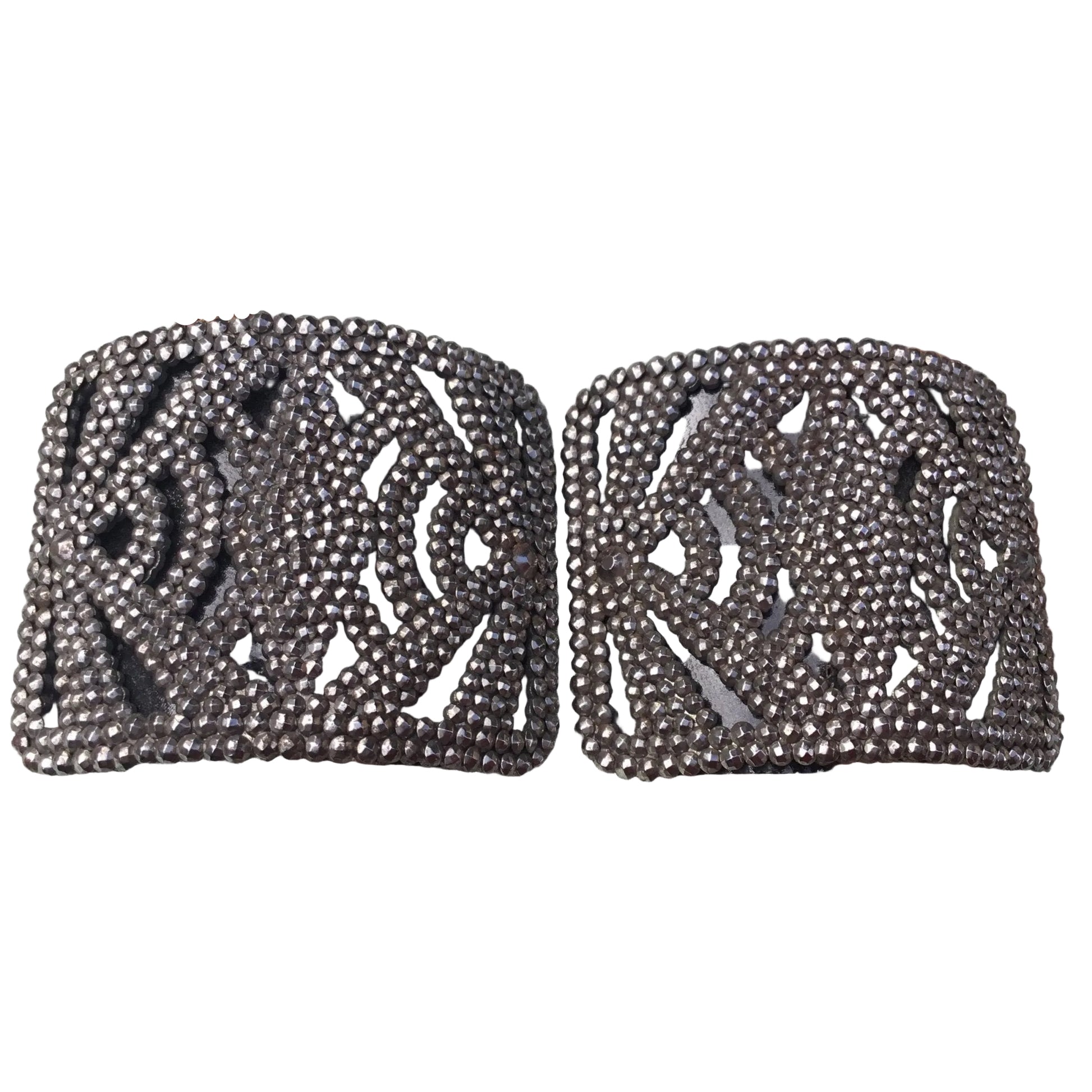 Antique French Cut Steel Shoe Buckles stamped L.W. Paris  on the back bar - Splendid Vintage World