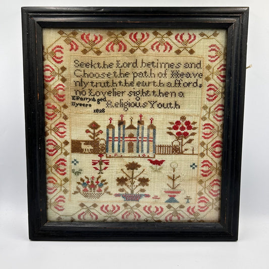 Antique Georgian Religious Sampler dated 1828 by E Parry aged 11 years - Splendid Vintage World