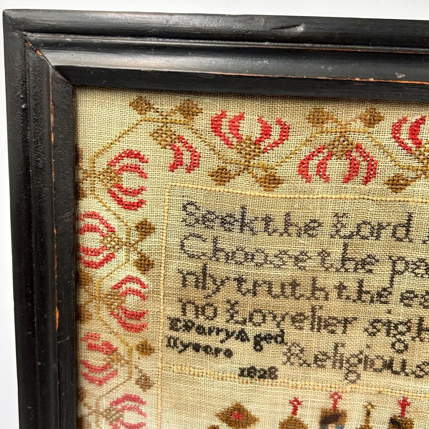 Antique Georgian Religious Sampler dated 1828 by E Parry aged 11 years - Splendid Vintage World
