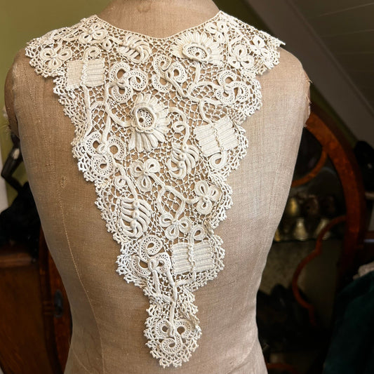 Antique Irish crochet lace Collar, dress front on a mannequin - Splendid Vintage World
