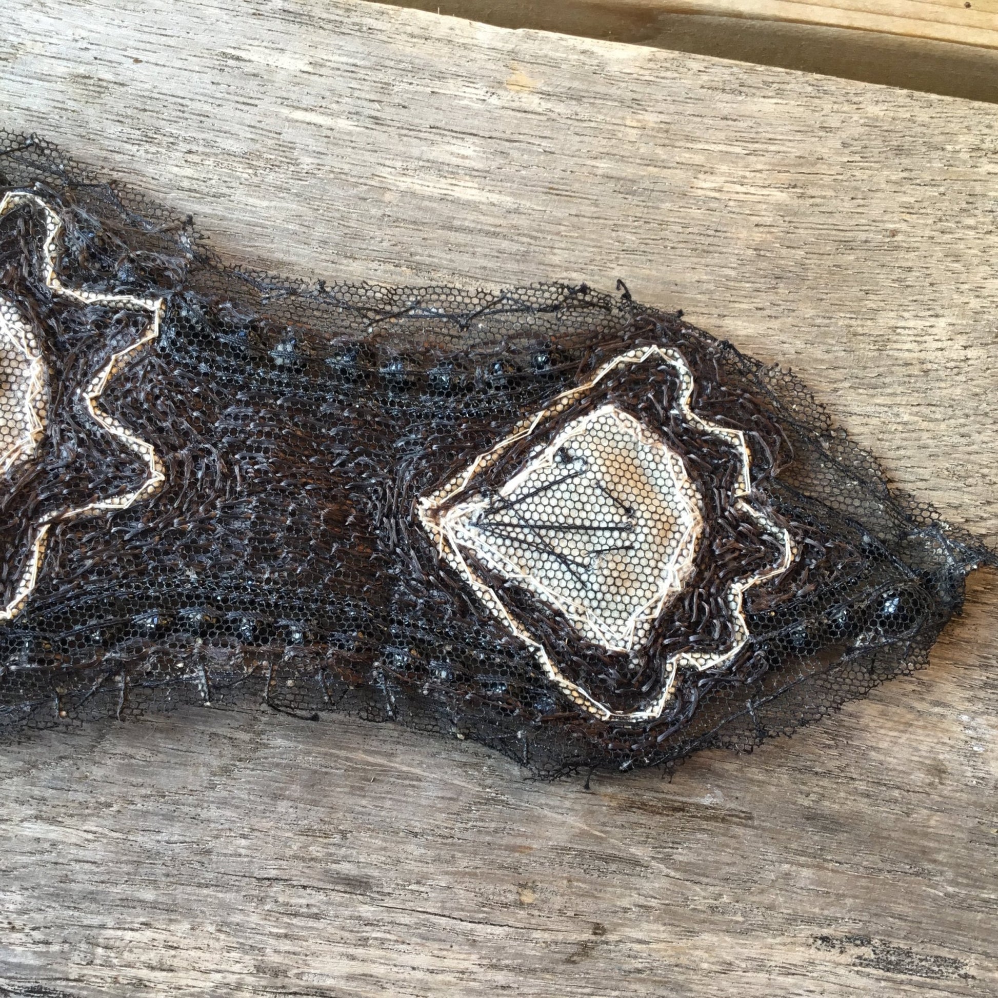 Antique Jet & Silk Floss Applique, 1920s decorated Tulle - Splendid Vintage World