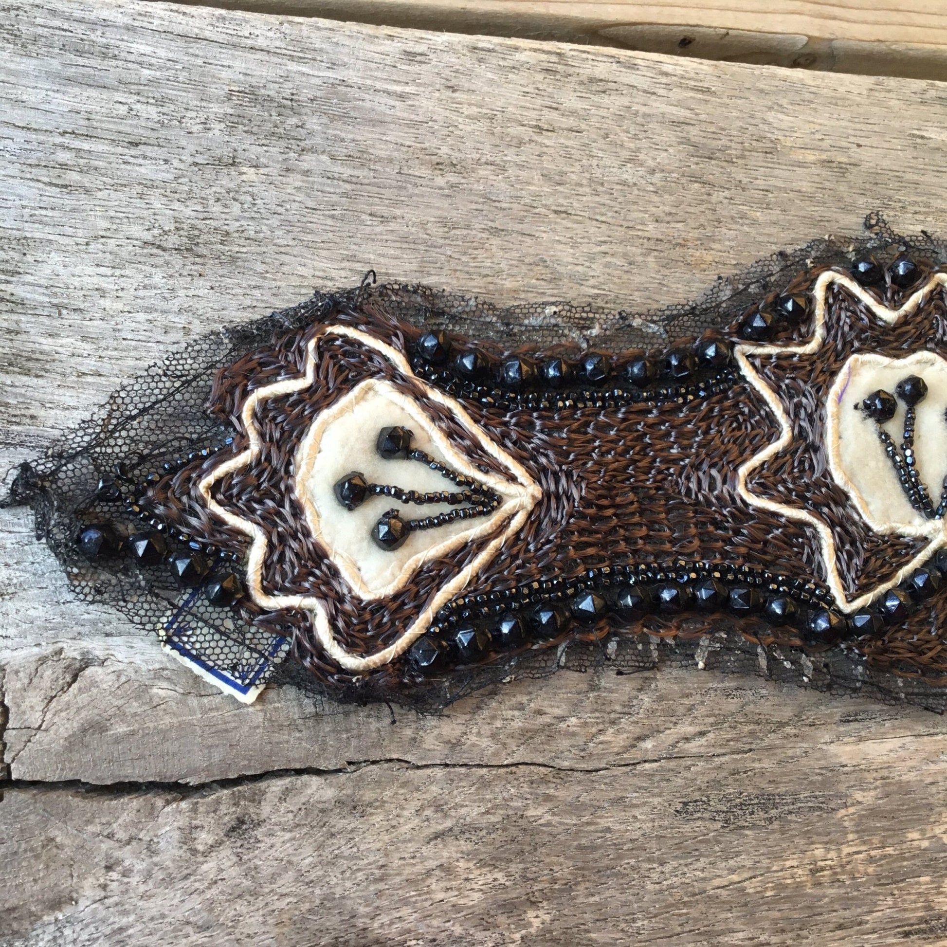 Antique Jet & Silk Floss Applique, 1920s decorated Tulle - Splendid Vintage World