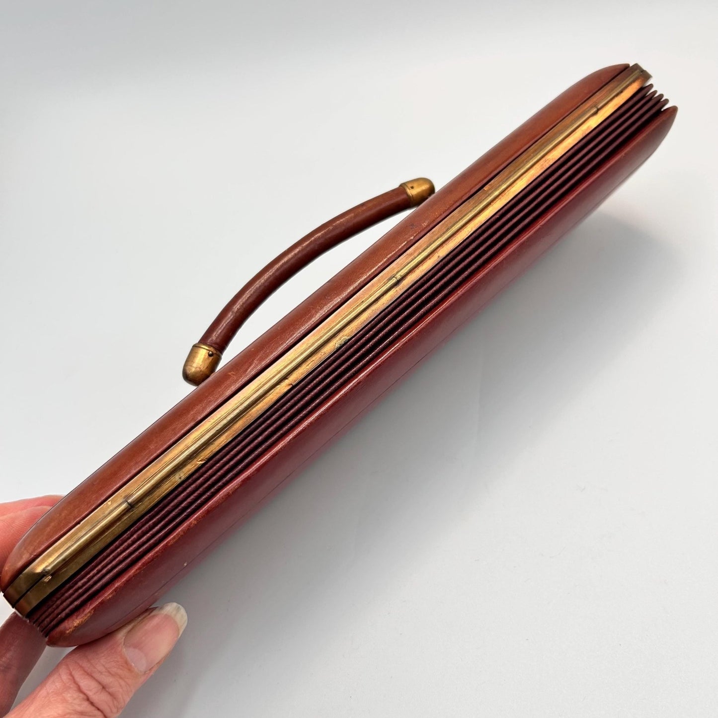 Antique leather expanding glove case, glove box lined in blue silk - Splendid Vintage World