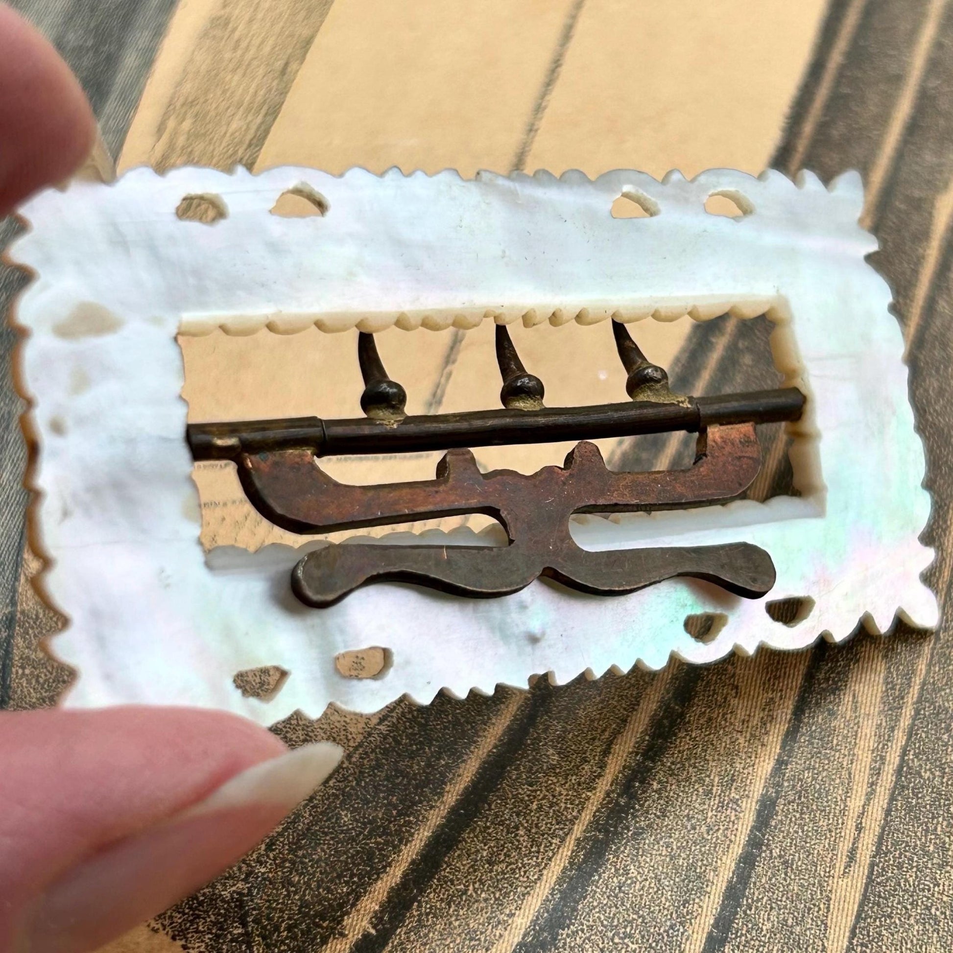 Antique Mother of Pearl Buckle featuring Carved Crowns, Regency, Georgian Victorian era- Splendid Vintage World