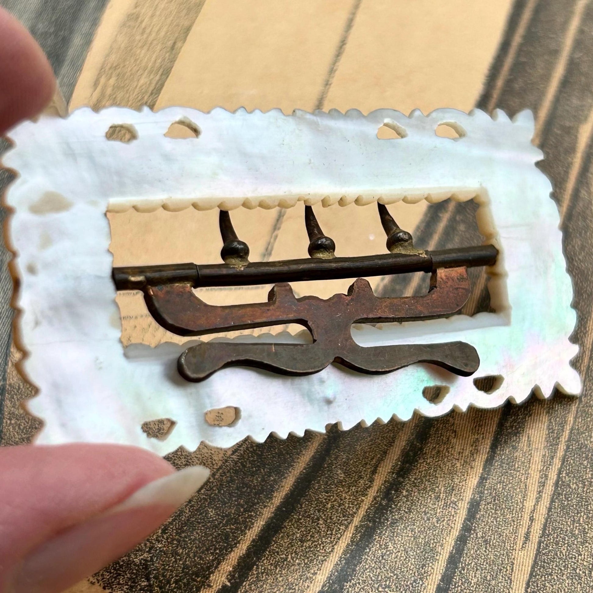 Antique Mother of Pearl Buckle featuring Carved Crowns, Regency, Georgian Victorian era- Splendid Vintage World