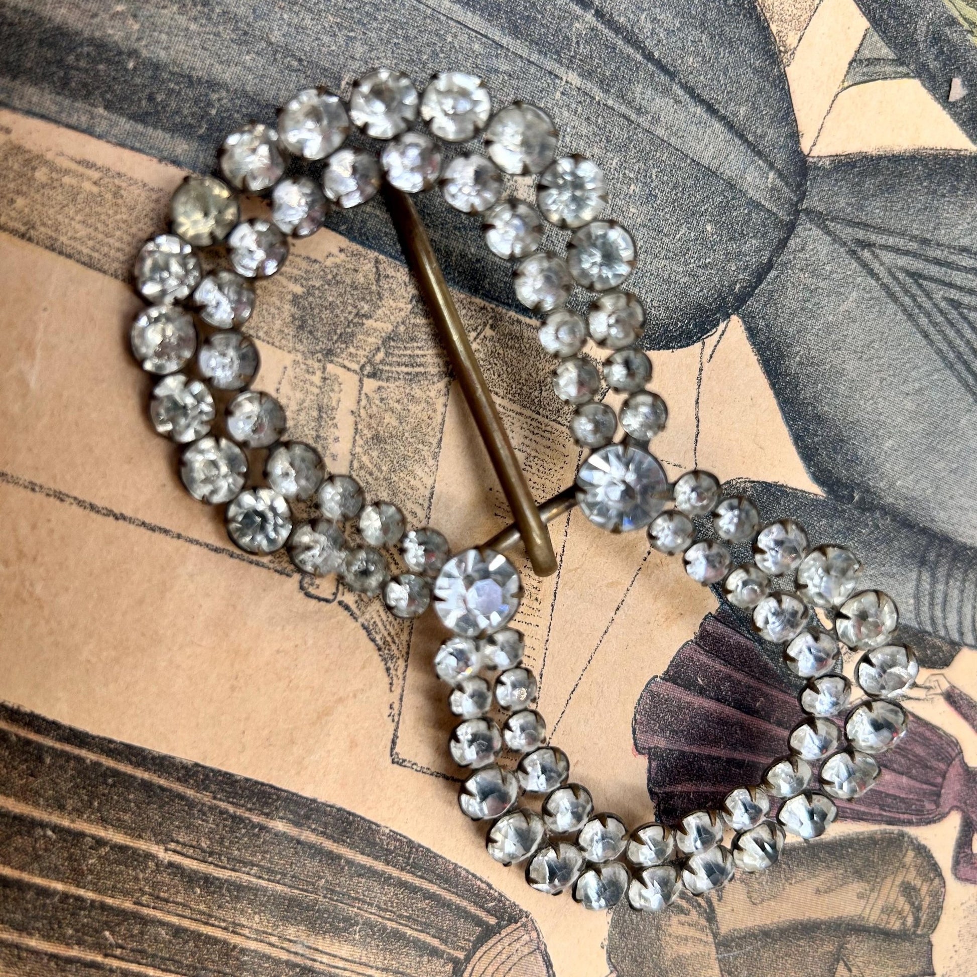 Antique paste diamante buckle very sparkly stones 98mm x 50mm - Splendid Vintage World