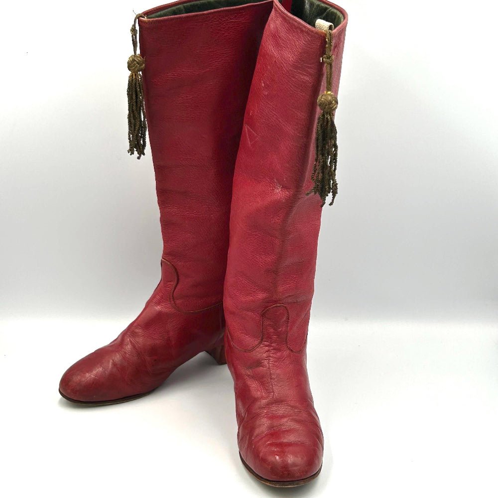 Antique Red Leather Boots with gold tassels : Vintage Costume Footwear - Splendid Vintage World