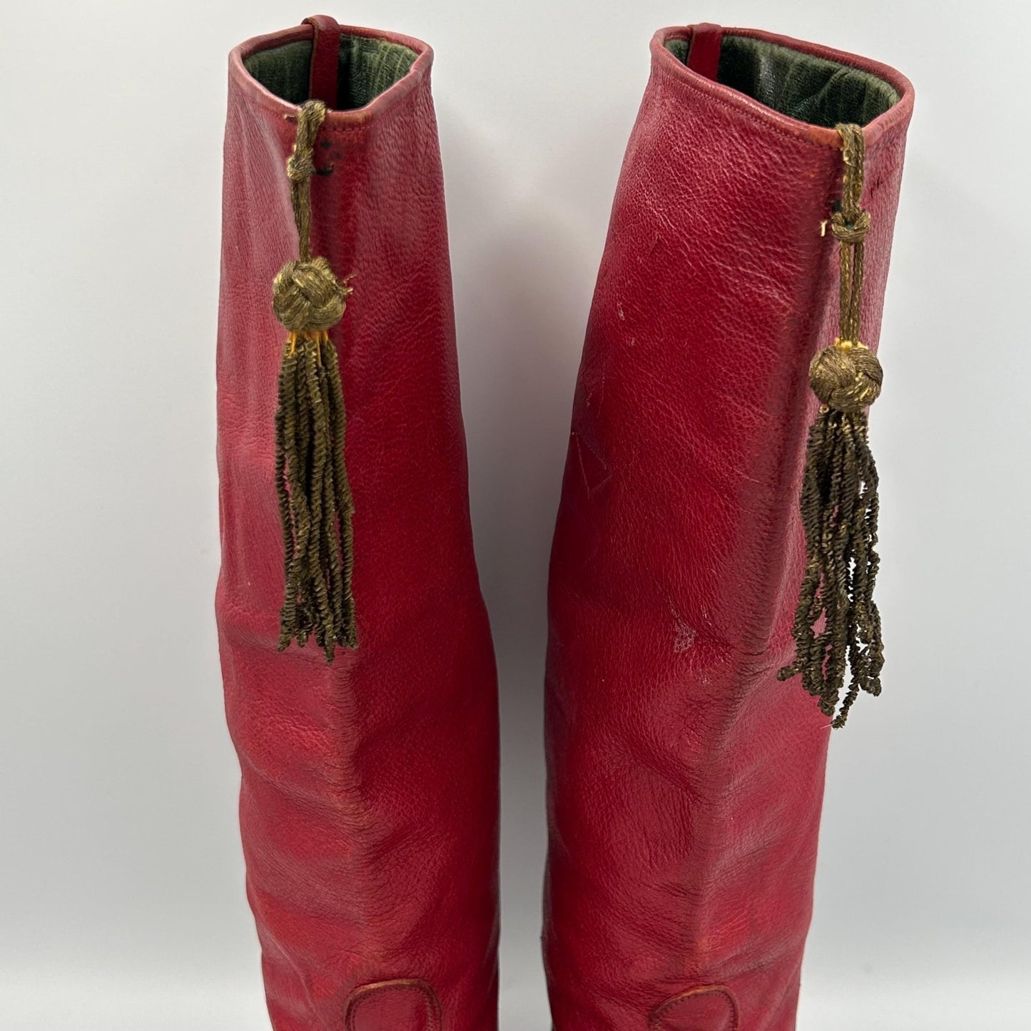 Antique Red Leather Boots with gold tassels : Vintage Costume Footwear - Splendid Vintage World
