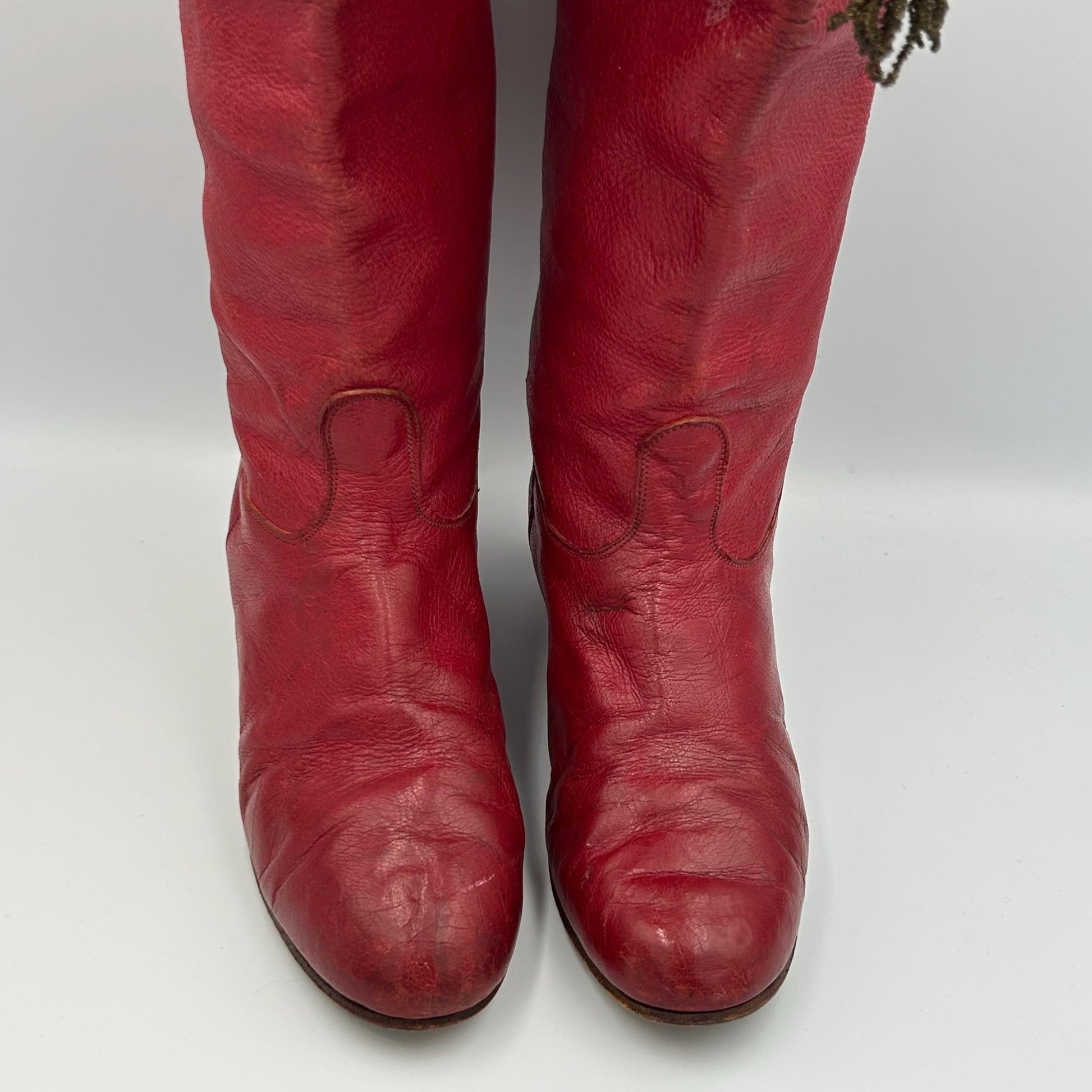 Antique Red Leather Boots with gold tassels : Vintage Costume Footwear - Splendid Vintage World