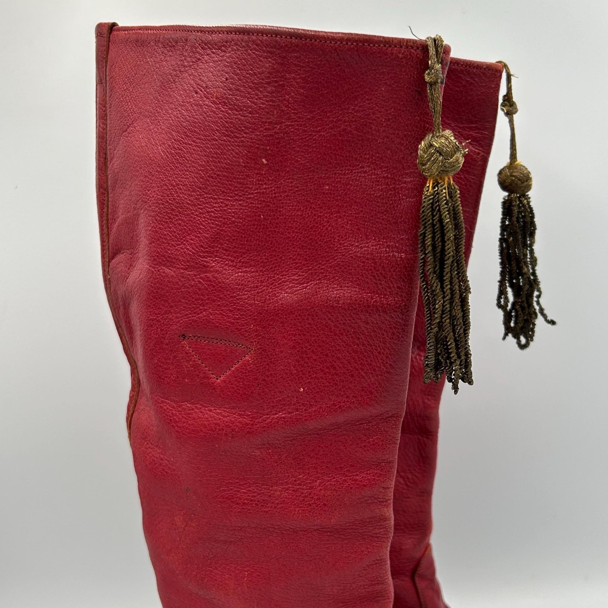 Antique Red Leather Boots with gold tassels : Vintage Costume Footwear - Splendid Vintage World