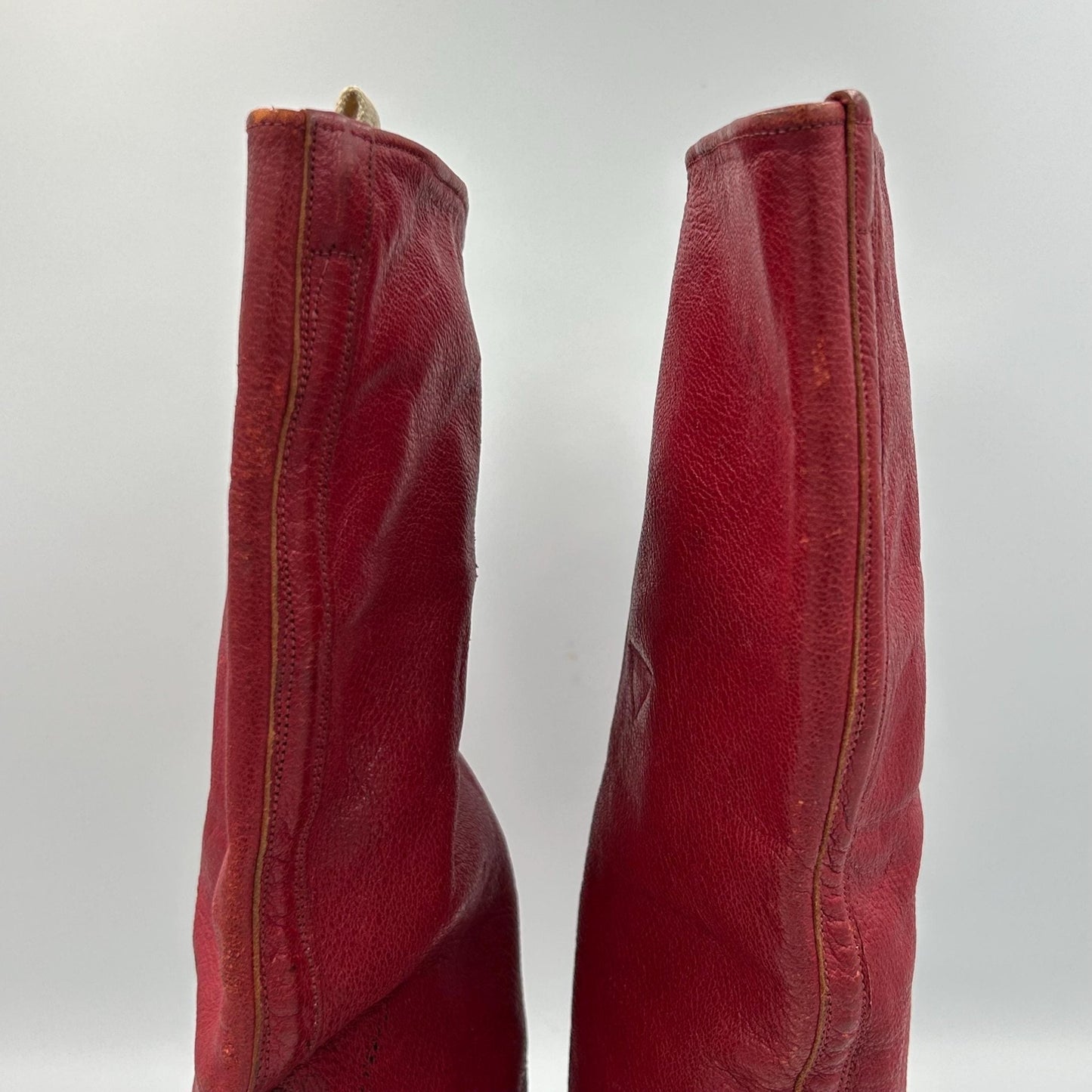 Antique Red Leather Boots with gold tassels : Vintage Costume Footwear - Splendid Vintage World