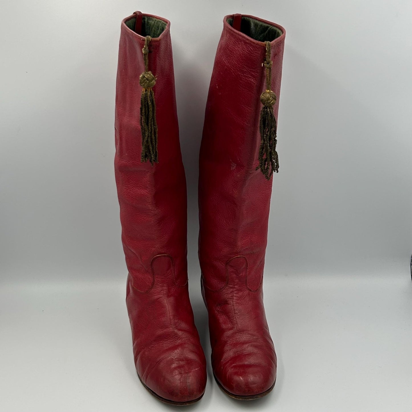 Antique Red Leather Boots with gold tassels : Vintage Costume Footwear - Splendid Vintage World