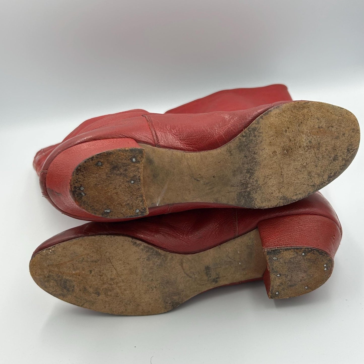Antique Red Leather Boots with gold tassels : Vintage Costume Footwear - Splendid Vintage World