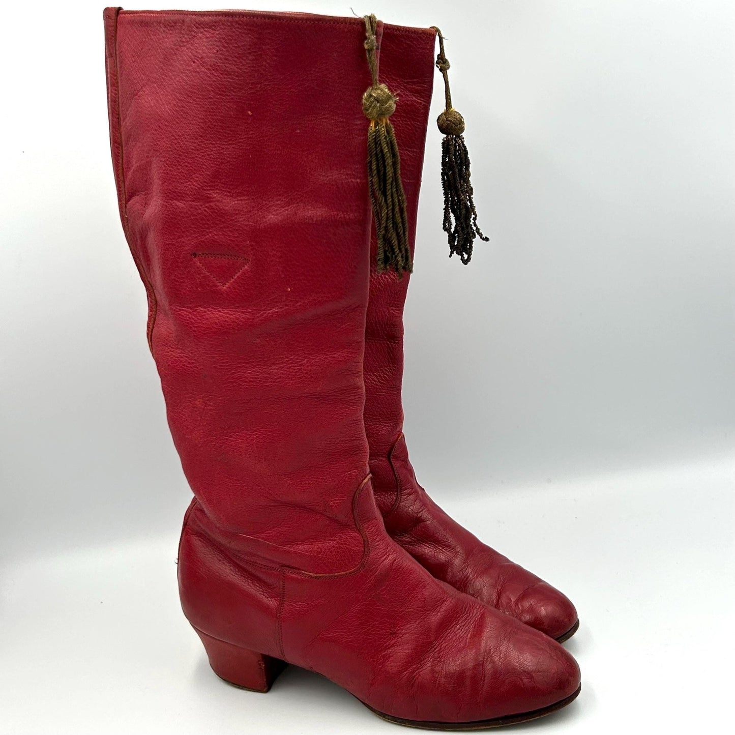 Antique Red Leather Boots with gold tassels : Vintage Costume Footwear - Splendid Vintage World