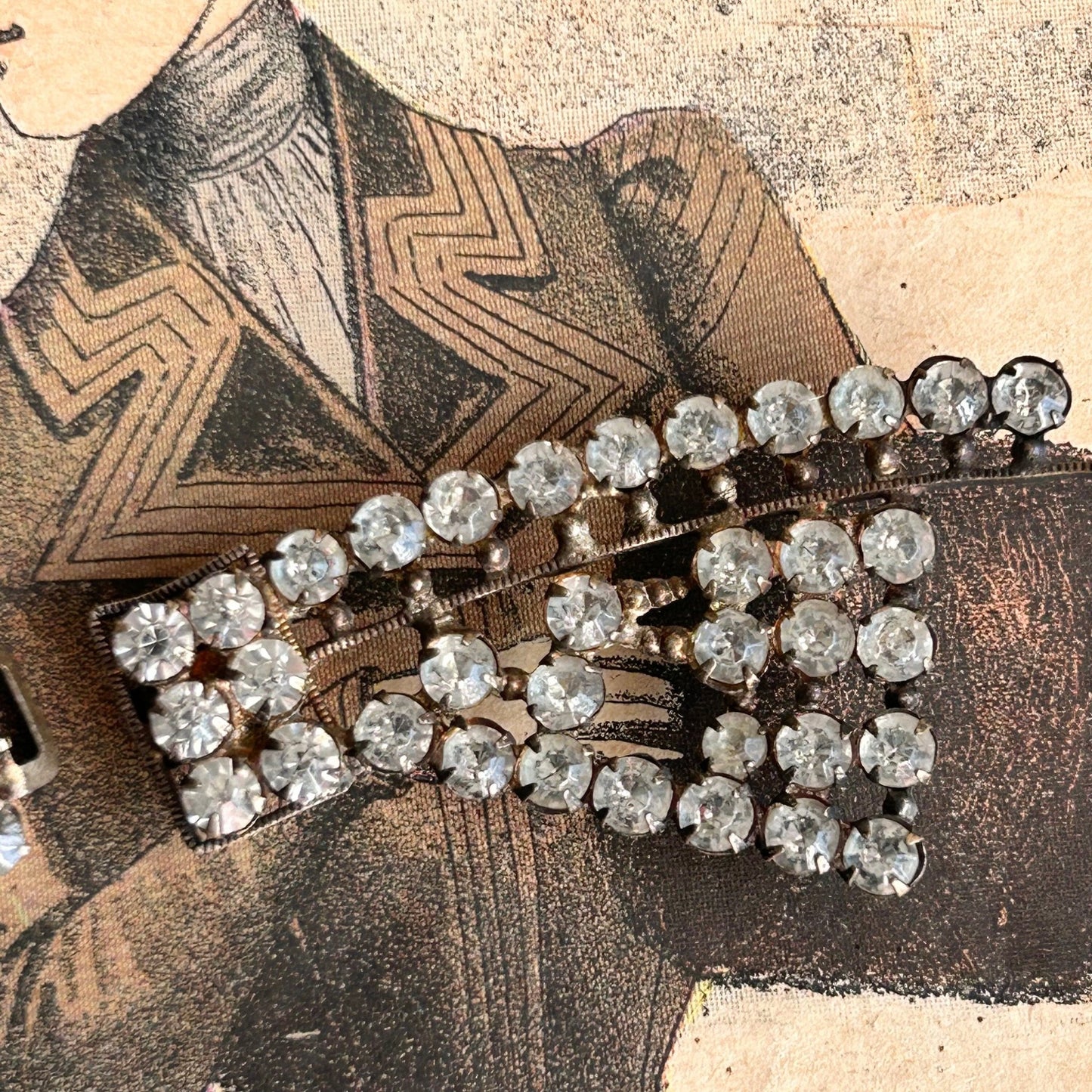 Antique Sparkly Paste Bow belt buckle clasp two piece Art Deco Edwardian claw set - Splendid Vintage World