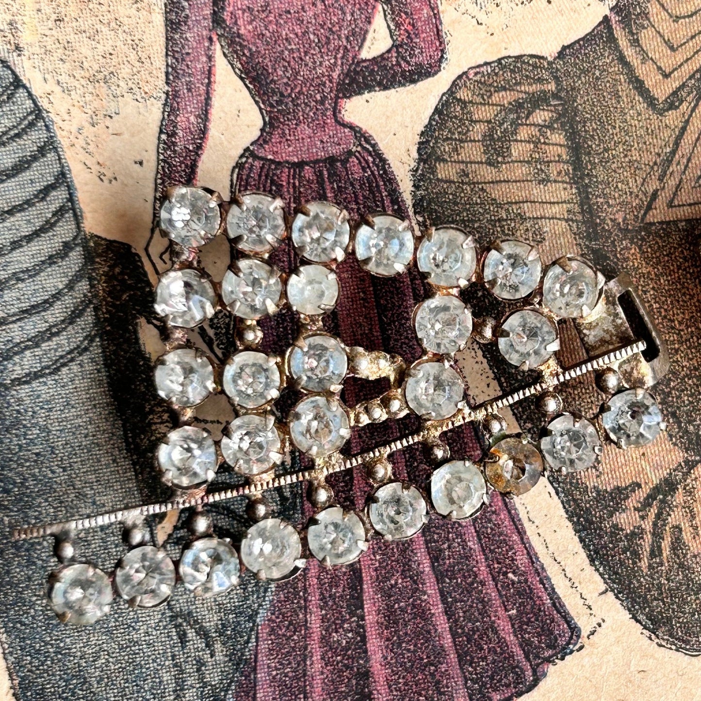 Antique Sparkly Paste Bow belt buckle clasp two piece Art Deco Edwardian claw set - Splendid Vintage World