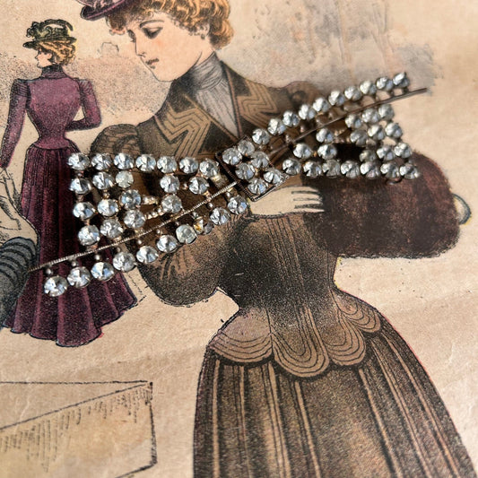 Antique Sparkly Paste Bow belt buckle clasp two piece Art Deco Edwardian claw set - Splendid Vintage World