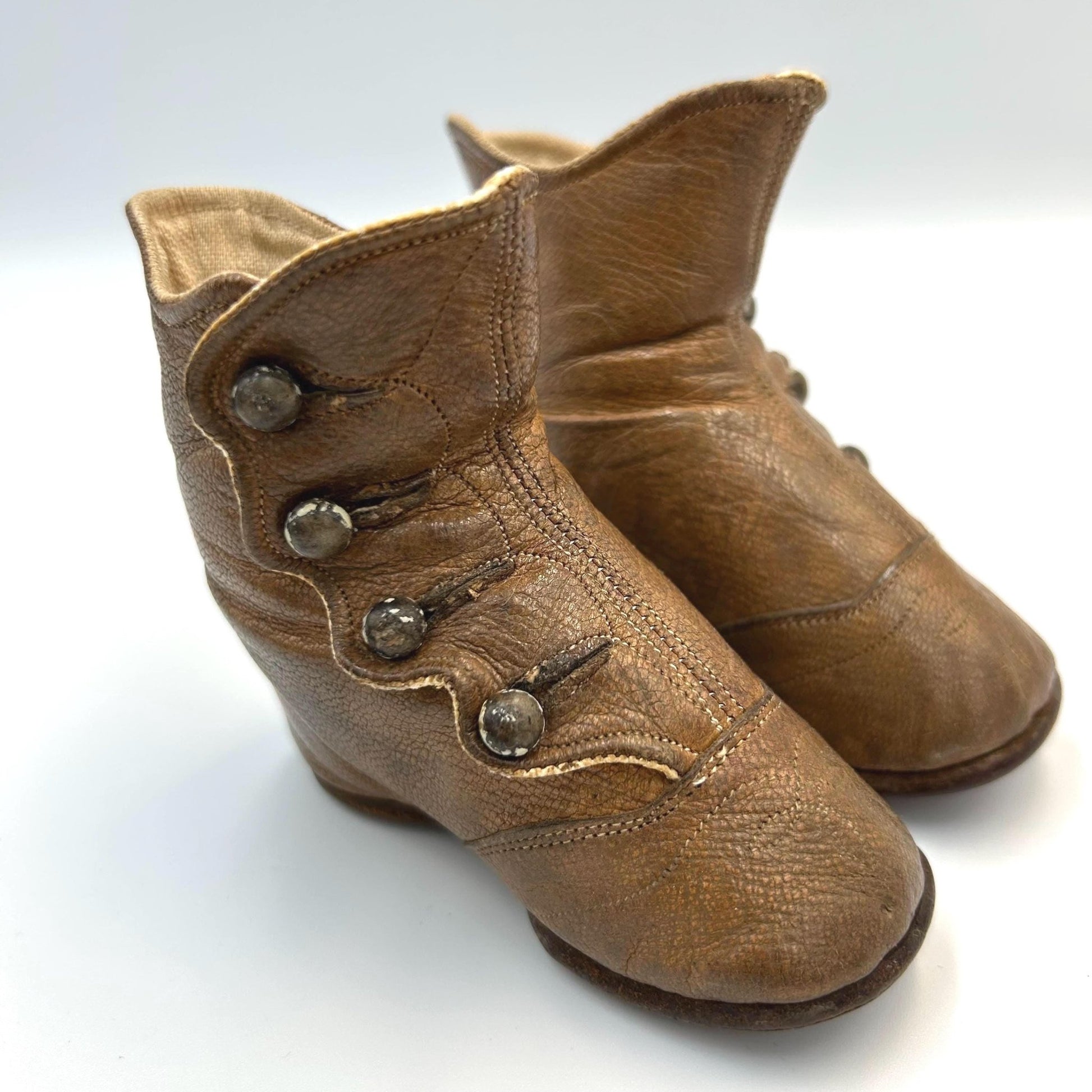 Antique Tan Leather button up Baby Boots: for a Doll, Bear or shoe collector - Splendid Vintage World