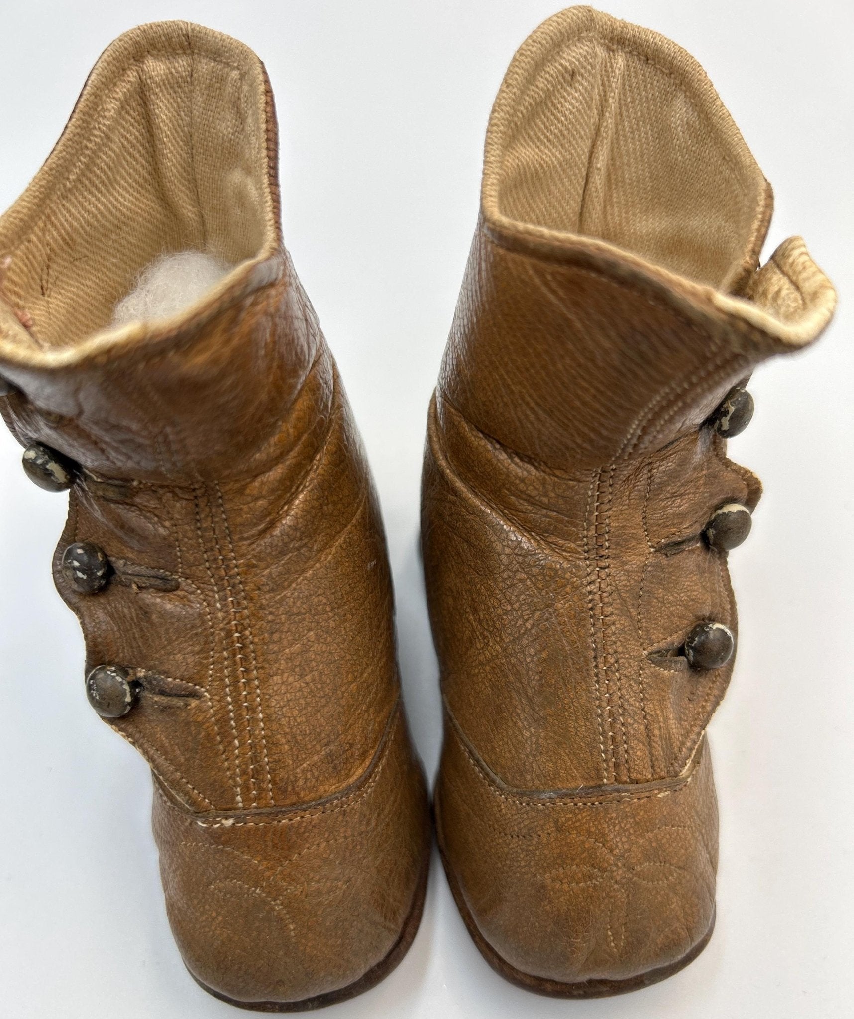 Antique Tan Leather button up Baby Boots: for a Doll, Bear or shoe collector - Splendid Vintage World