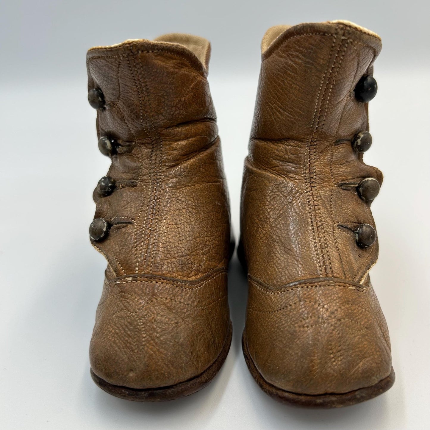 Antique Tan Leather button up Baby Boots: for a Doll, Bear or shoe collector - Splendid Vintage World