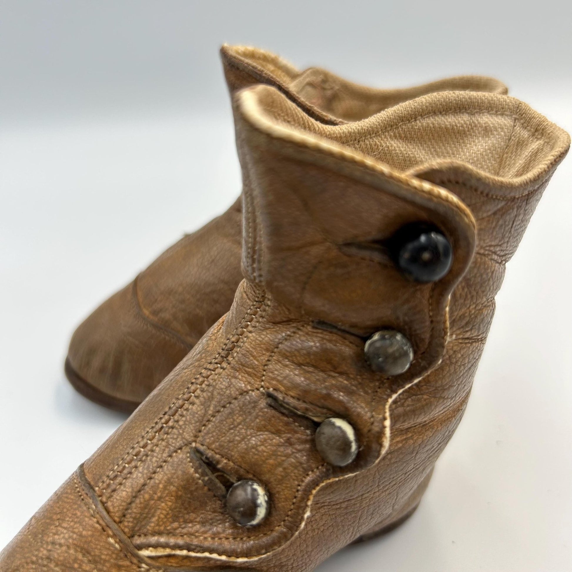 Antique Tan Leather button up Baby Boots: for a Doll, Bear or shoe collector - Splendid Vintage World