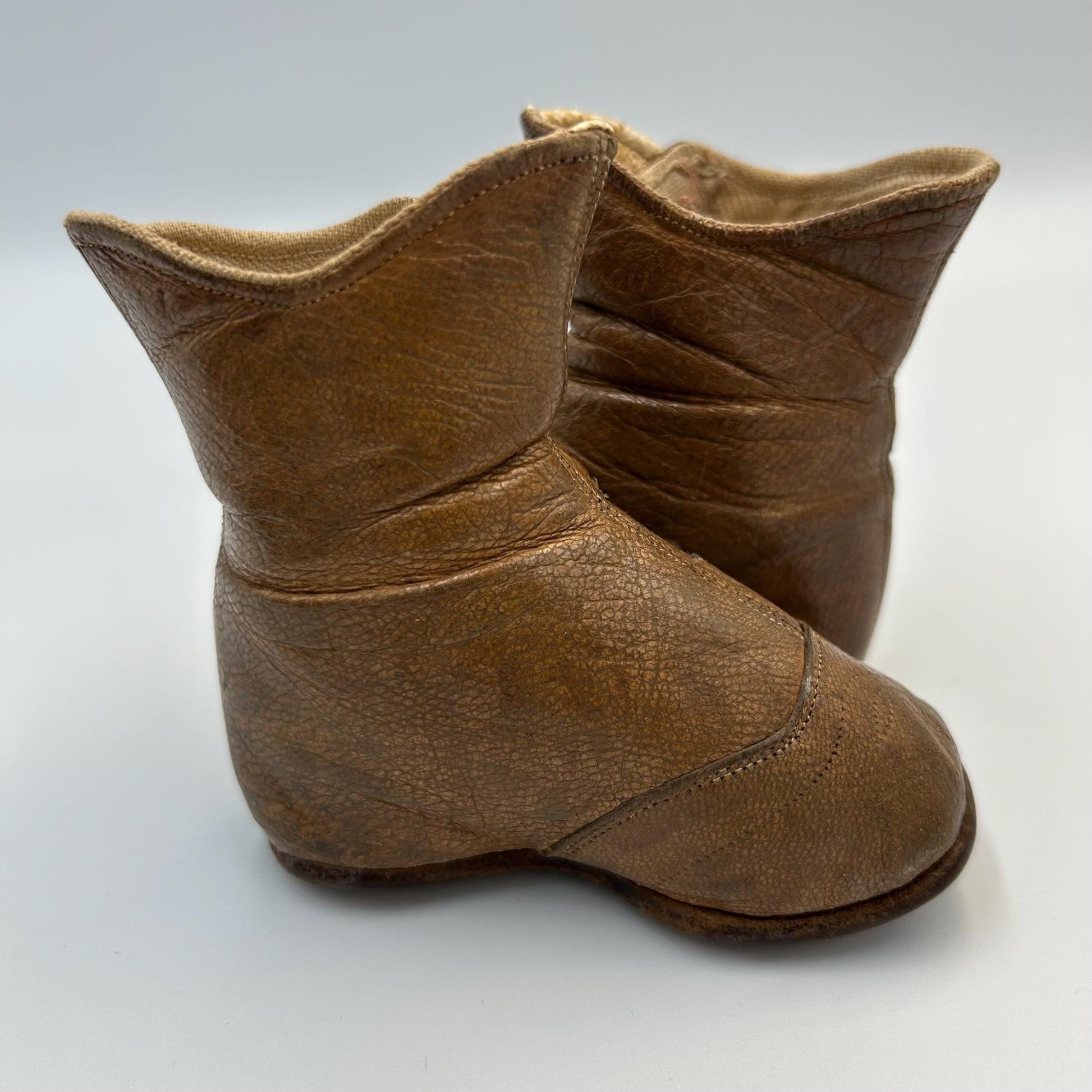 Antique Tan Leather button up Baby Boots: for a Doll, Bear or shoe collector - Splendid Vintage World