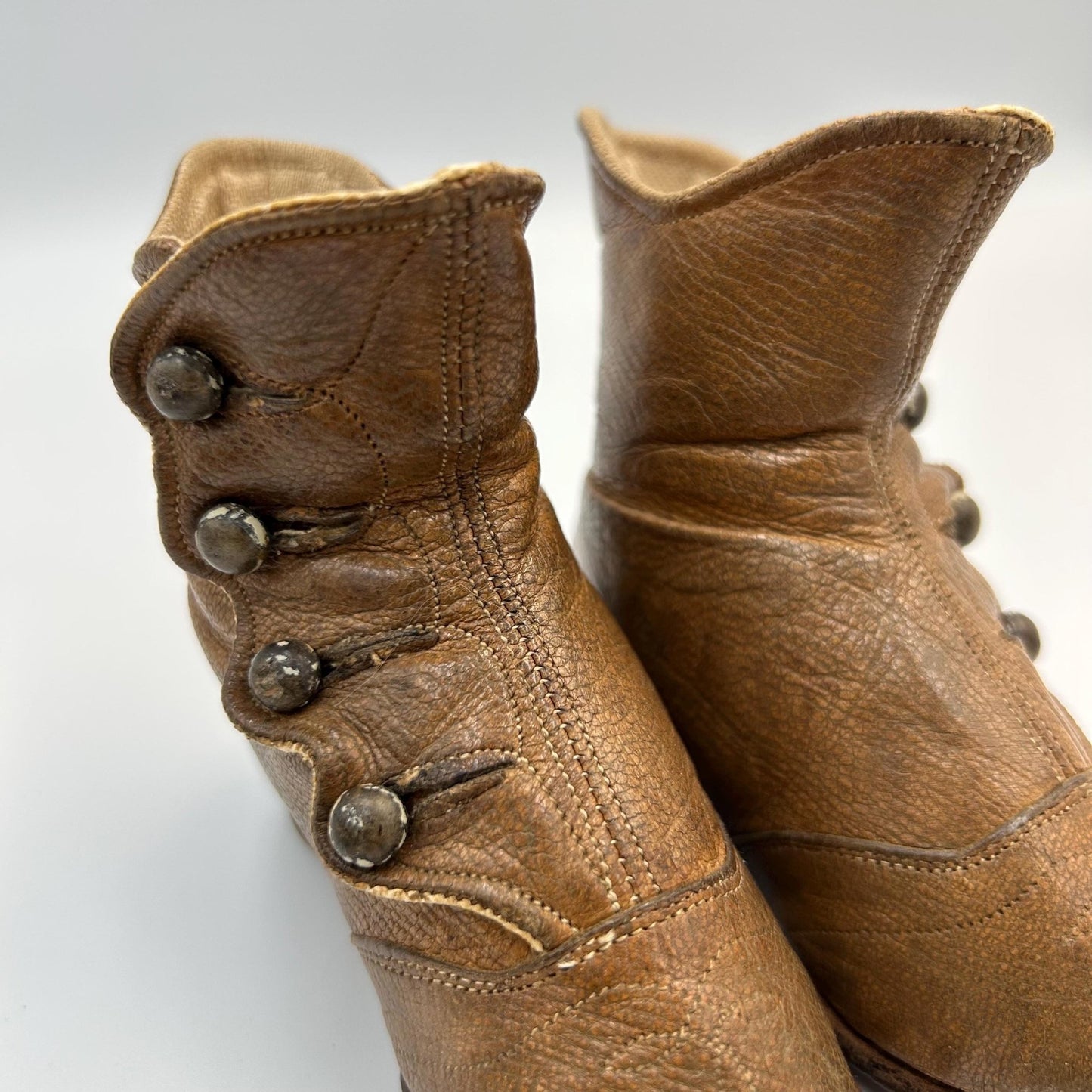 Antique Tan Leather button up Baby Boots: for a Doll, Bear or shoe collector - Splendid Vintage World