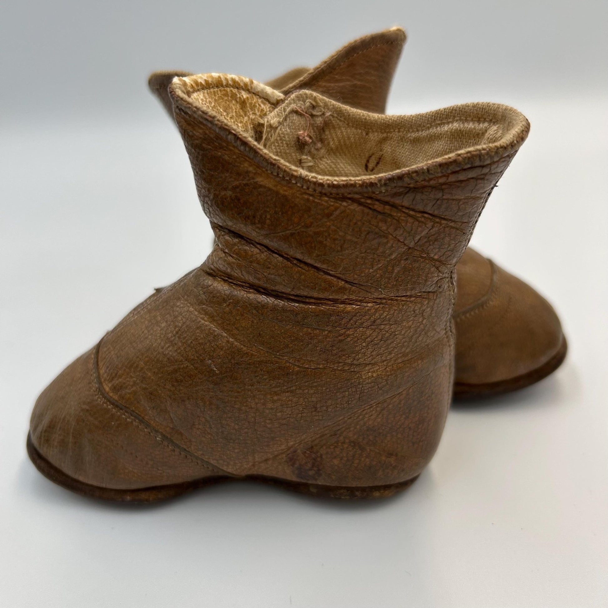 Antique Tan Leather button up Baby Boots: for a Doll, Bear or shoe collector - Splendid Vintage World