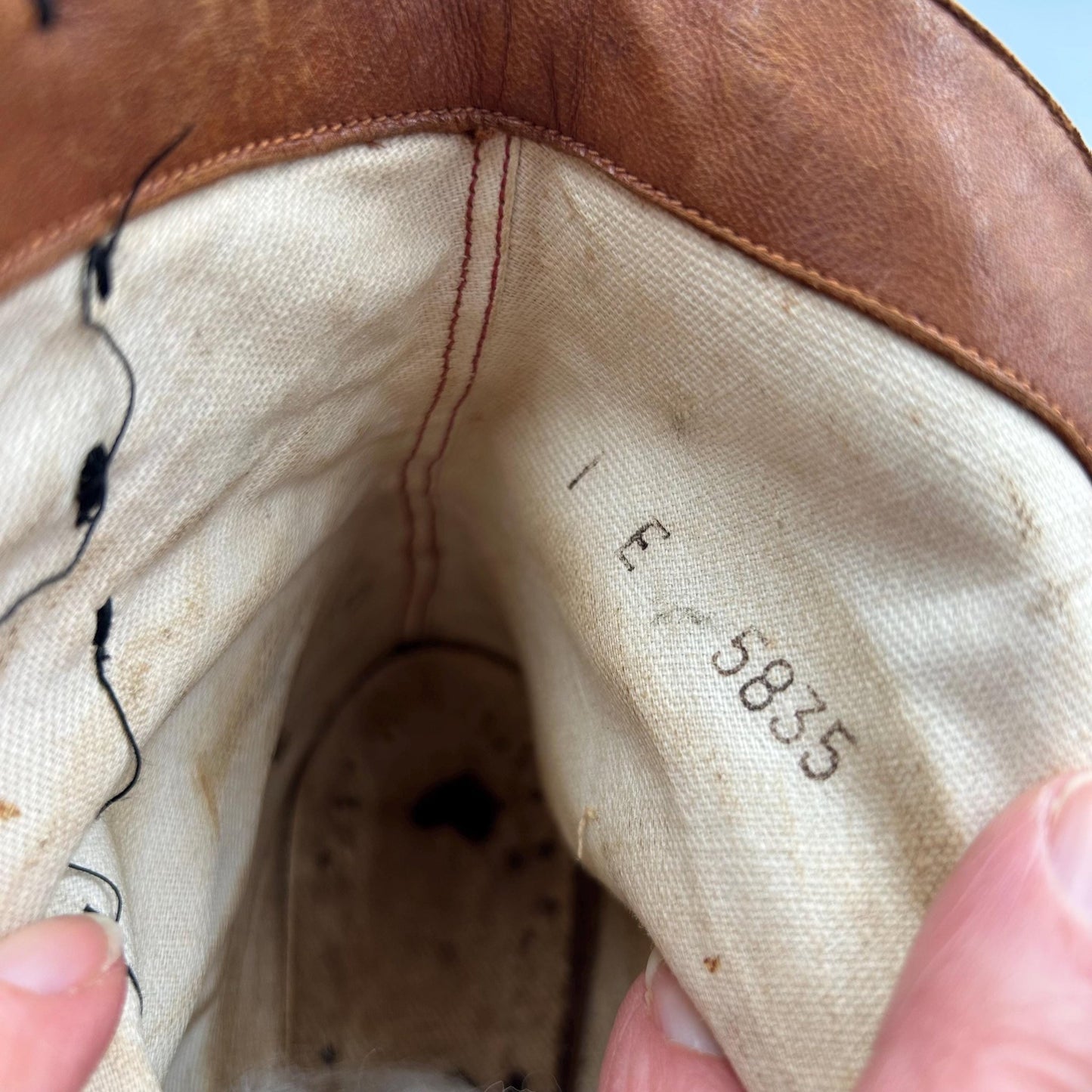 Inside view of Antique tan leather button up boots , teens or small adults, Edwardian 1920s - Splendid Vintage World
