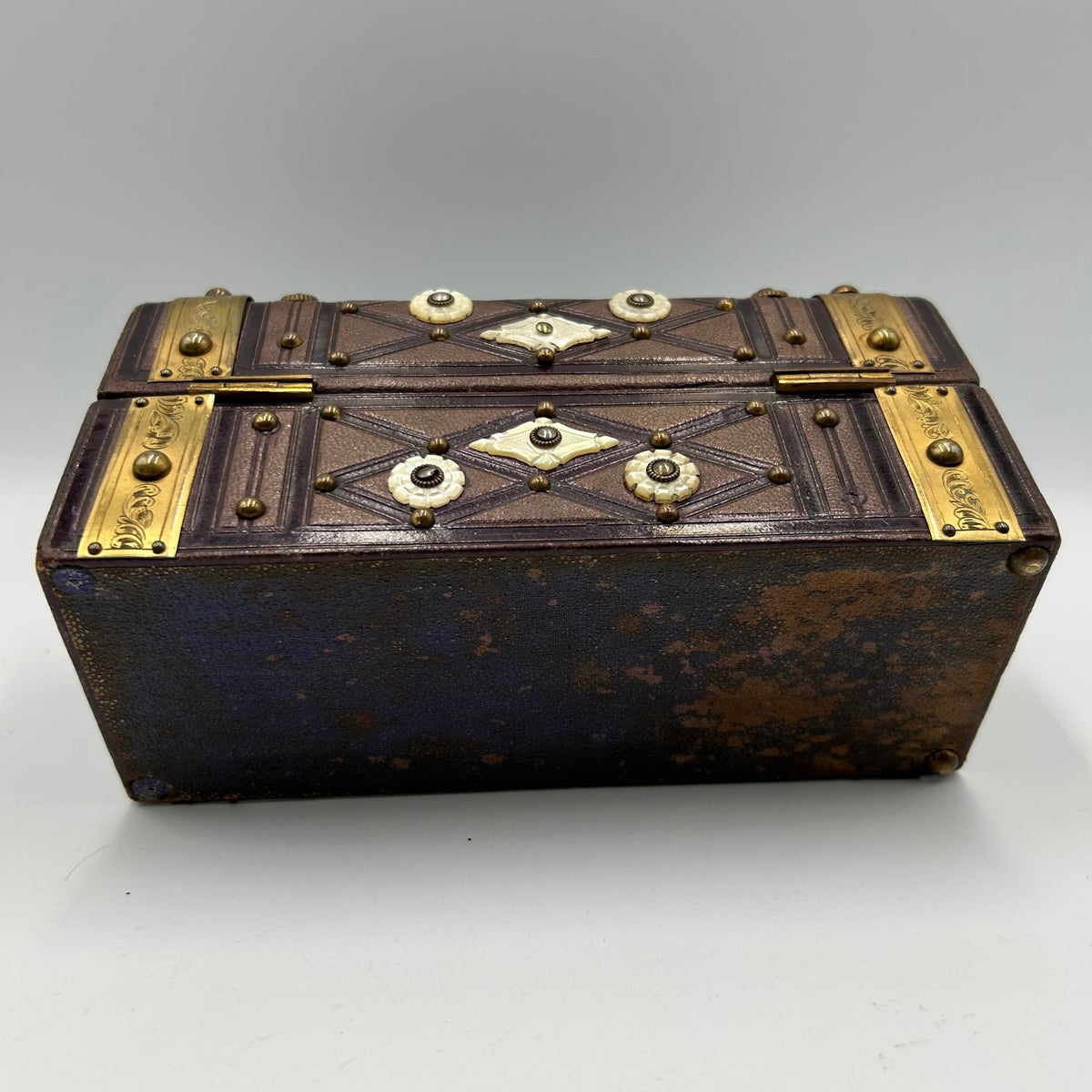 Antique Victorian grand tour palais royal casket with 3 ormolu white glass scent bottles - Splendid Vintage World