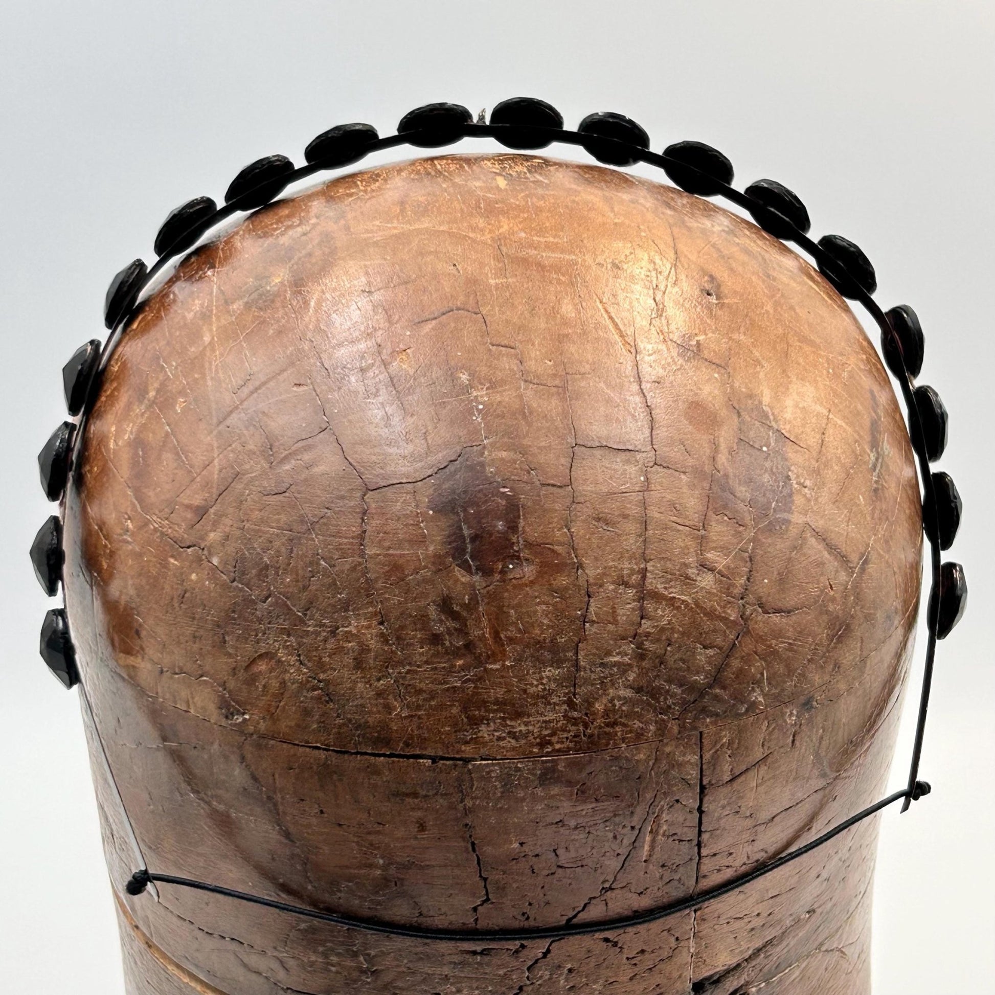 Antique Victorian black glass mourning tiara, hair jewellery of faceted black glass rounds on a black flexible metal band