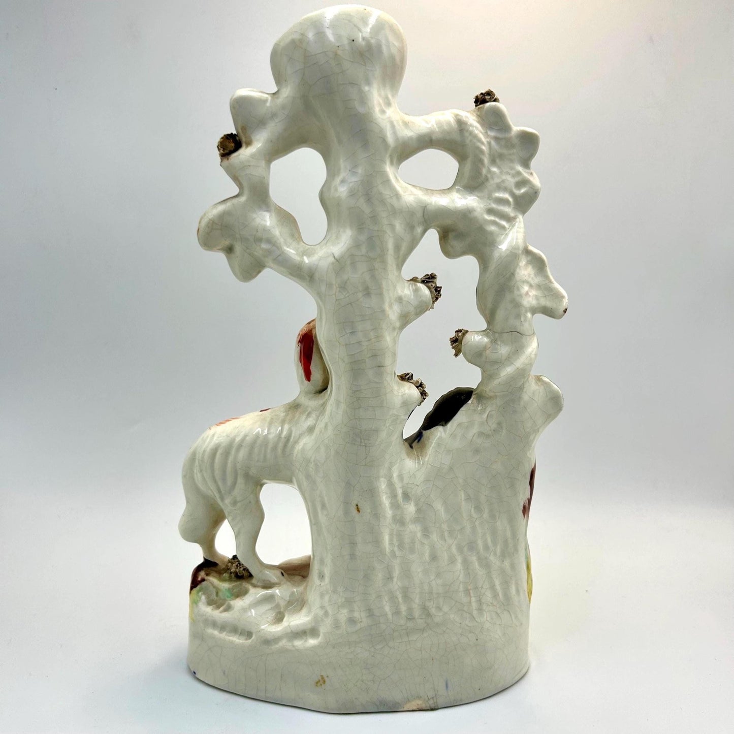 Victorian Staffordshire Flat back vase: Tree backdrop with Sleeping Lady, Sheep, Dog & snake - Splendid Vintage World