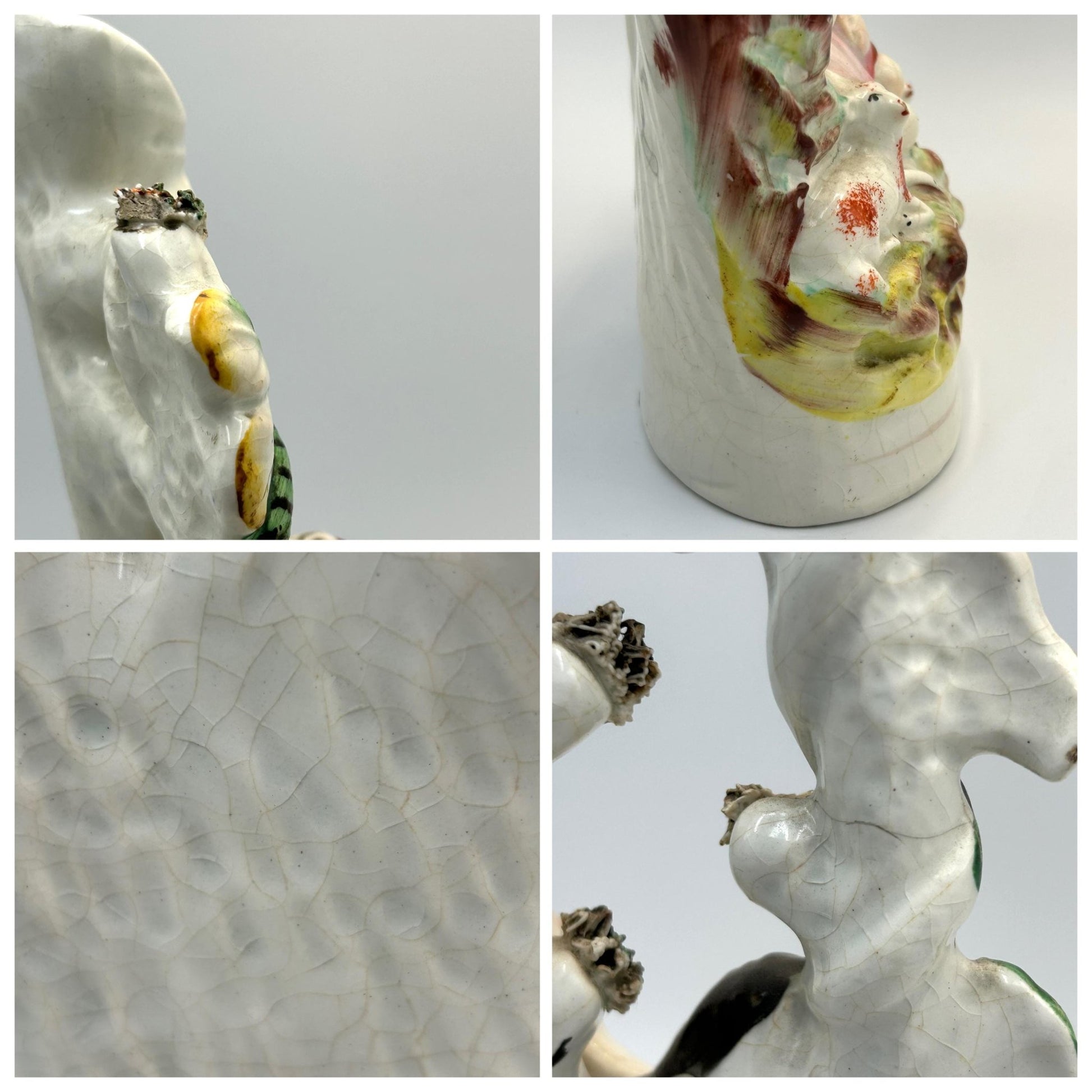 Victorian Staffordshire Flat back vase: Tree backdrop with Sleeping Lady, Sheep, Dog & snake - Splendid Vintage World