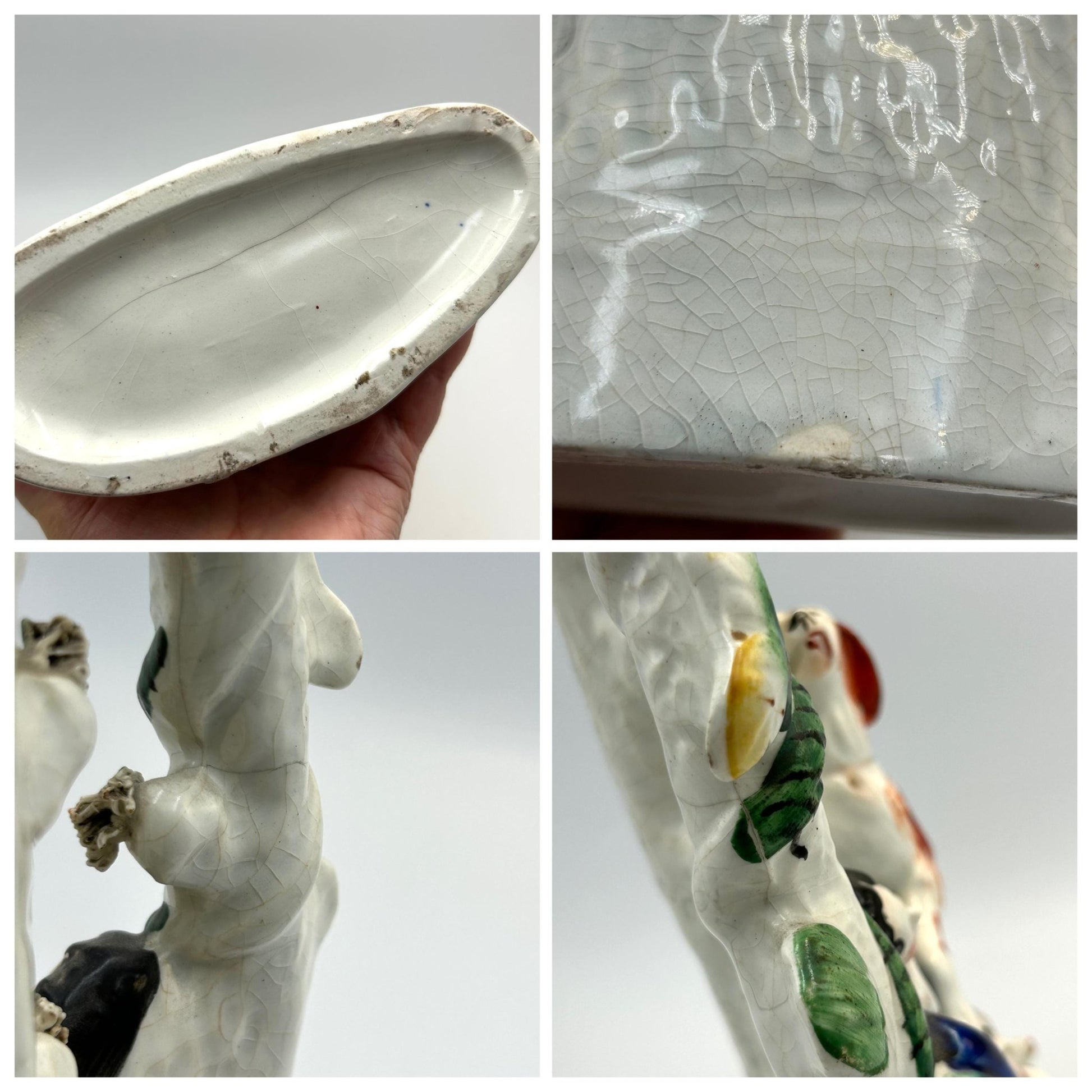 Victorian Staffordshire Flat back vase: Tree backdrop with Sleeping Lady, Sheep, Dog & snake - Splendid Vintage World