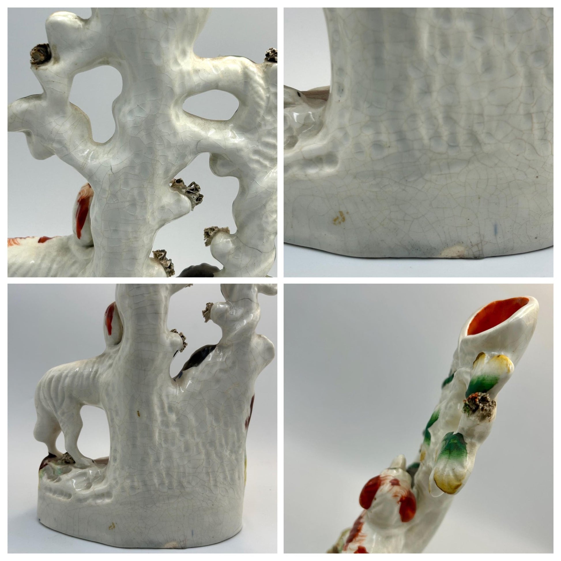Victorian Staffordshire Flat back vase: Tree backdrop with Sleeping Lady, Sheep, Dog & snake - Splendid Vintage World