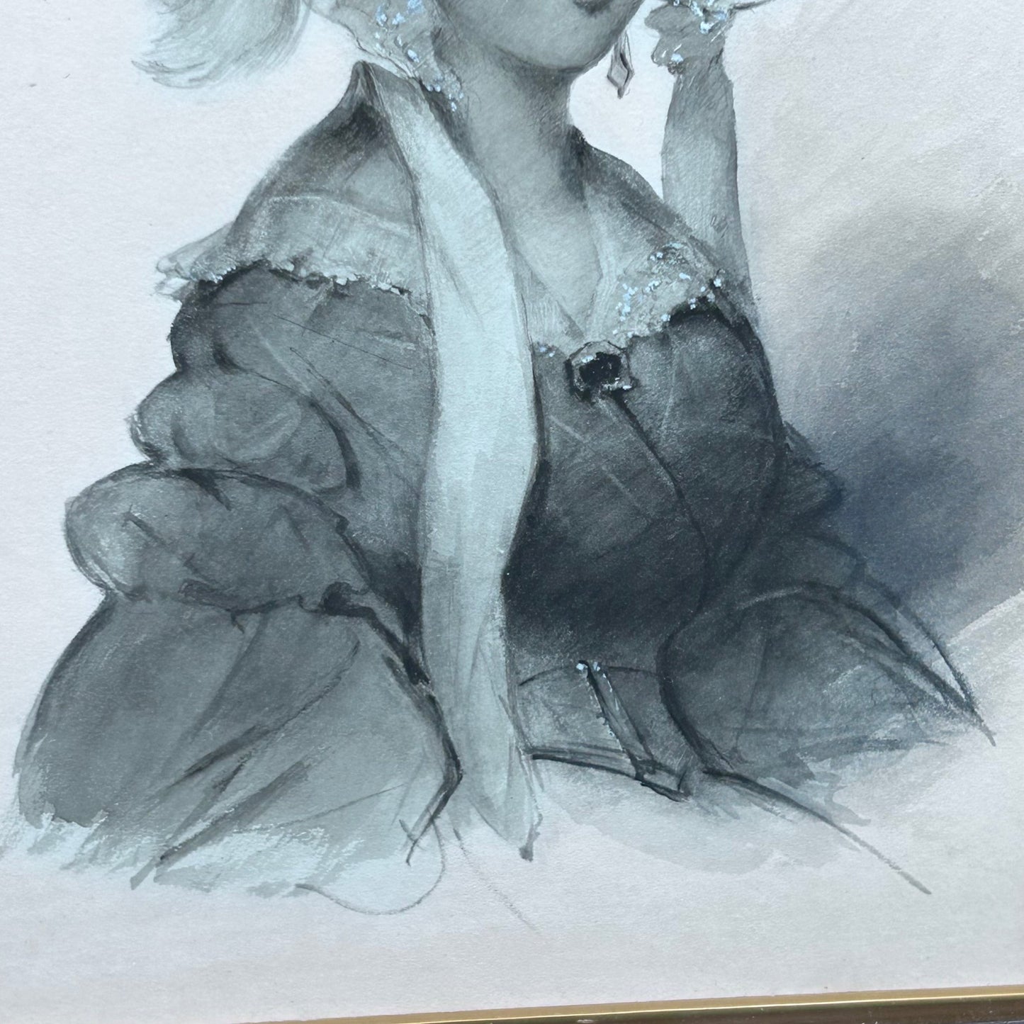 Antique victorian watercolour of a lady in bonnet, JAs Shoolbred label - Splendid Vintage World