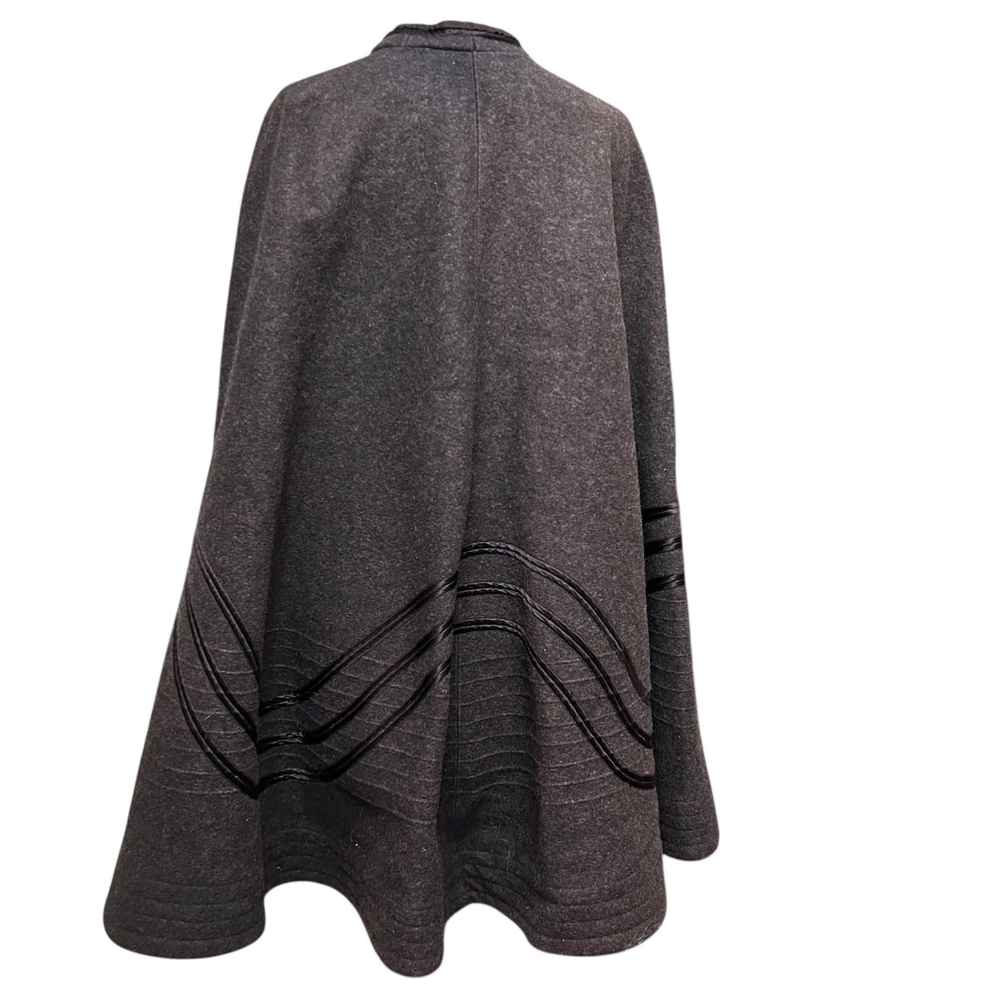 back view of dark grey Antique Victorian wool cape on white background - Splendid Vintage World