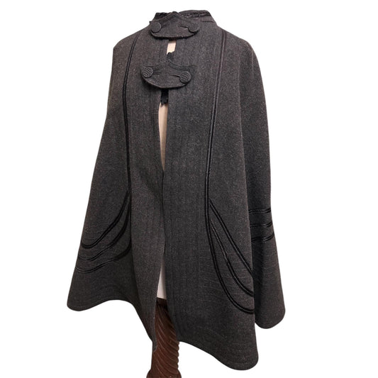 Antique Victorian dark grey wool cape on mannequin on white background - Splendid Vintage World