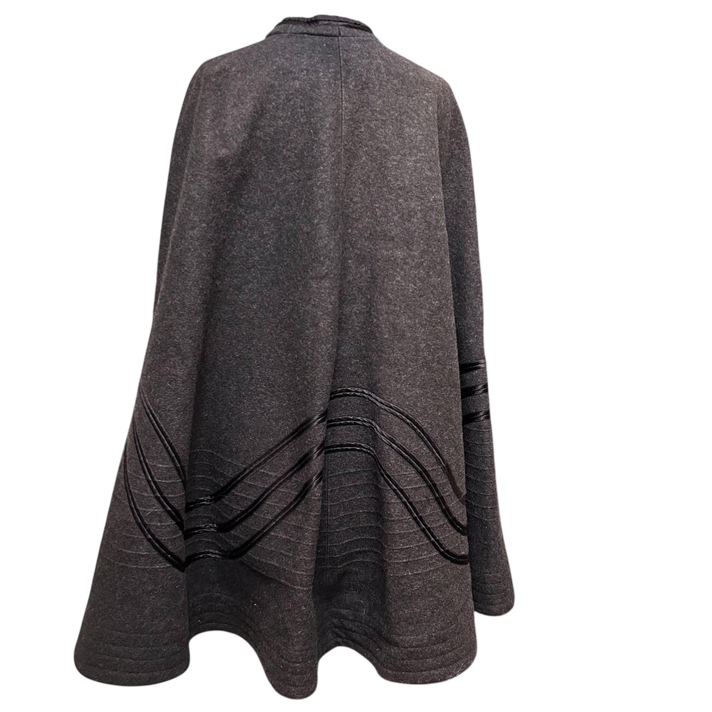 back of Antique Victorian dark grey wool cape on white background - Splendid Vintage World