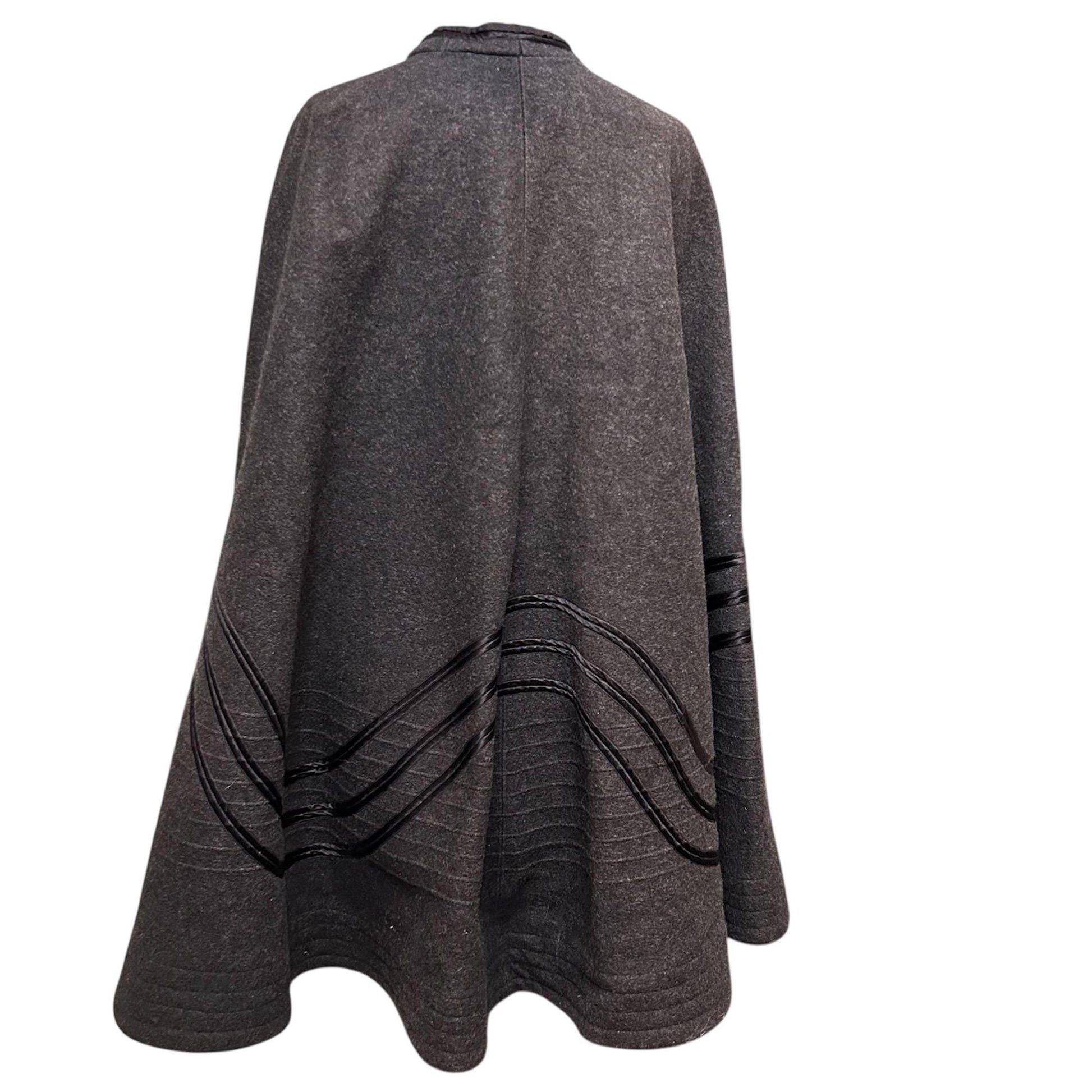 back of Antique Victorian dark grey wool cape on white background - Splendid Vintage World