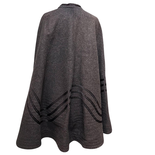 back of Antique Victorian dark grey wool cape on white background - Splendid Vintage World