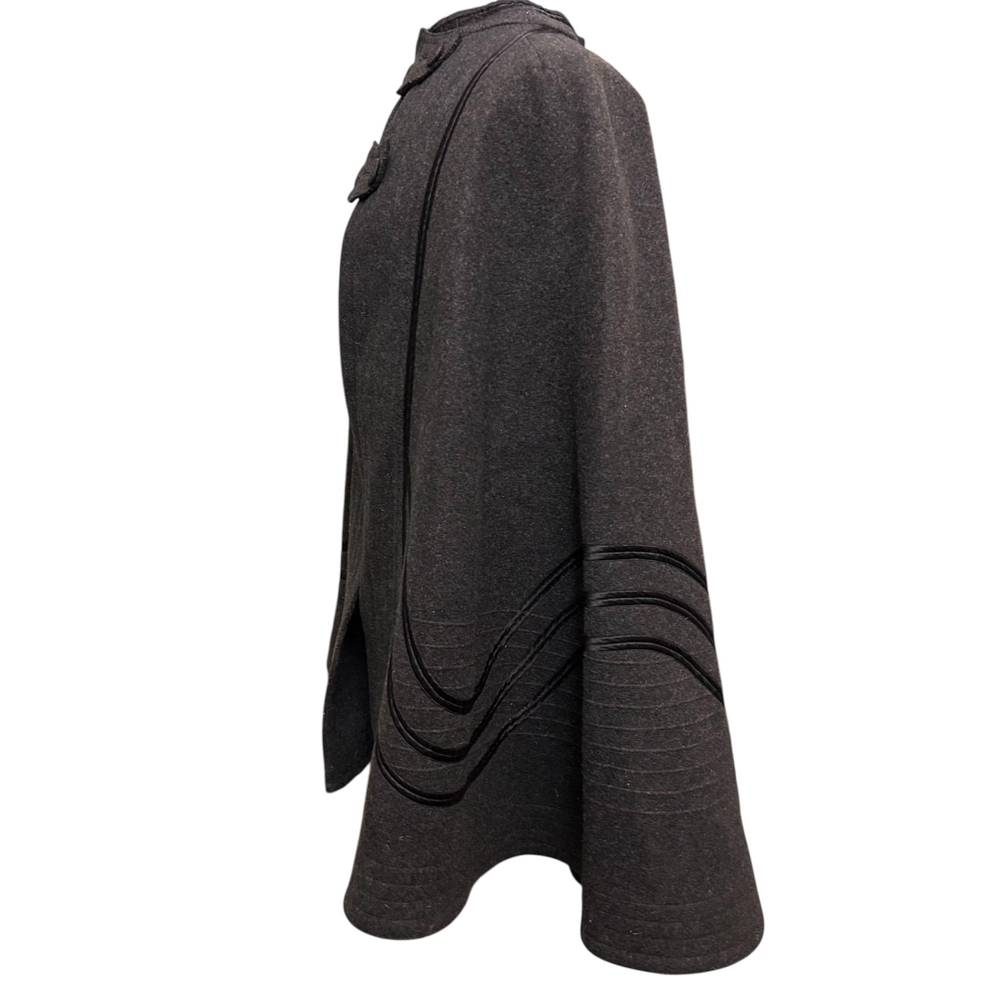 Antique Victorian dark grey wool cape side view on white background - Splendid Vintage World