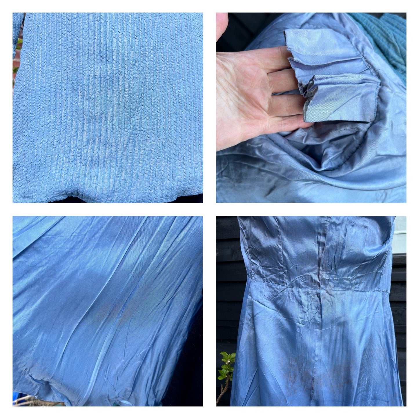 Antique Vintage lame coat blue & silver large collar fit and flare - Splendid Vintage World
