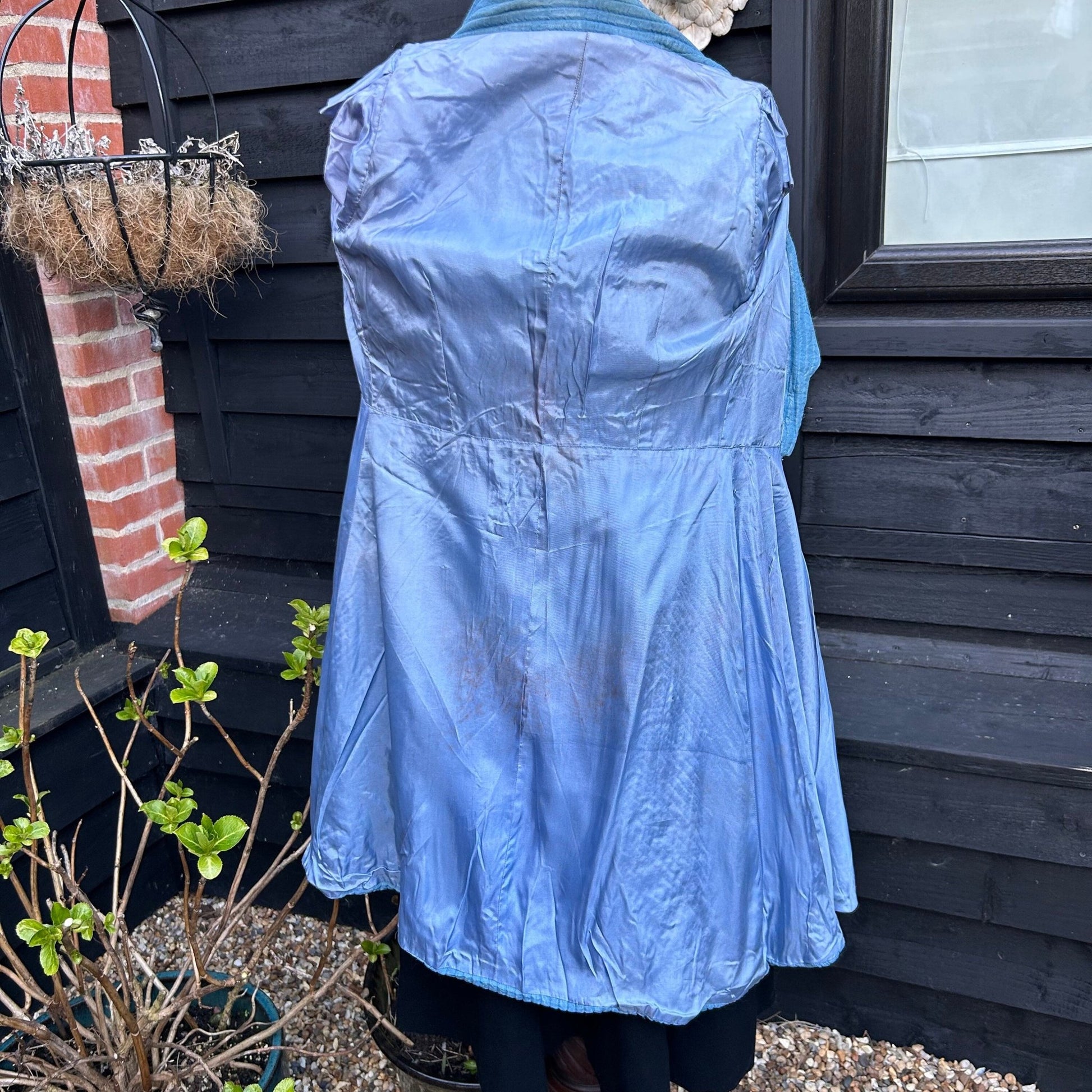Antique Vintage lame coat blue & silver large collar fit and flare - Splendid Vintage World