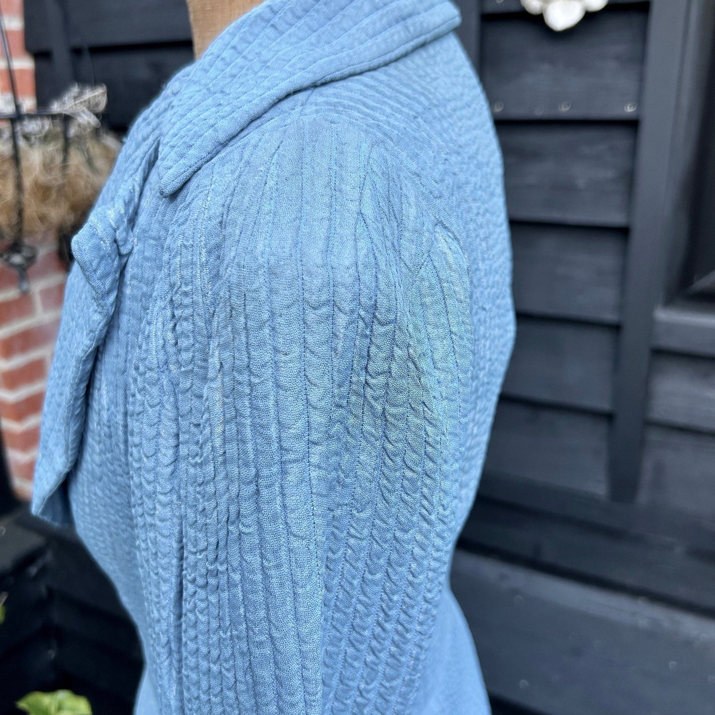 Antique Vintage lame coat blue & silver large collar fit and flare - Splendid Vintage World