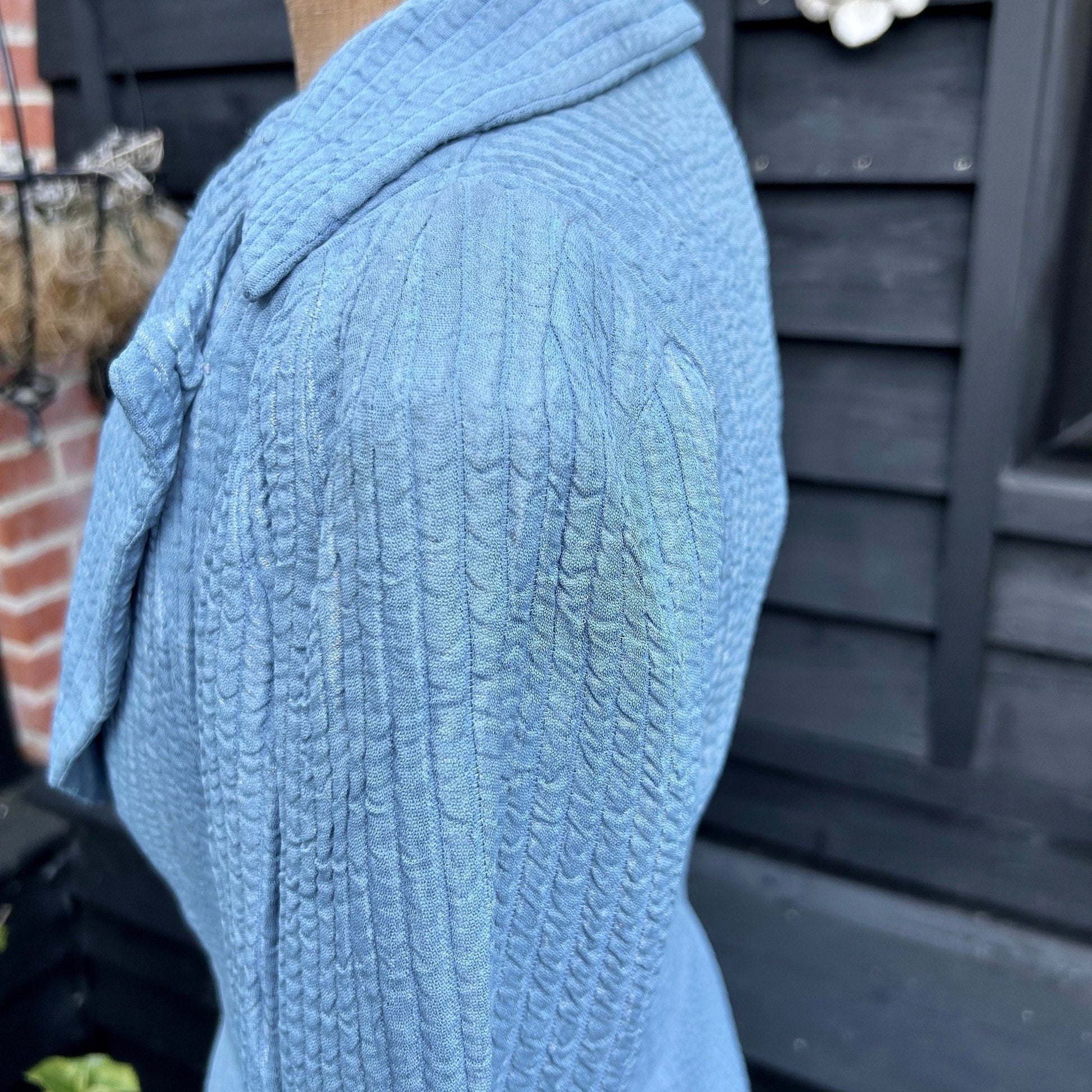 Antique Vintage lame coat blue & silver large collar fit and flare - Splendid Vintage World